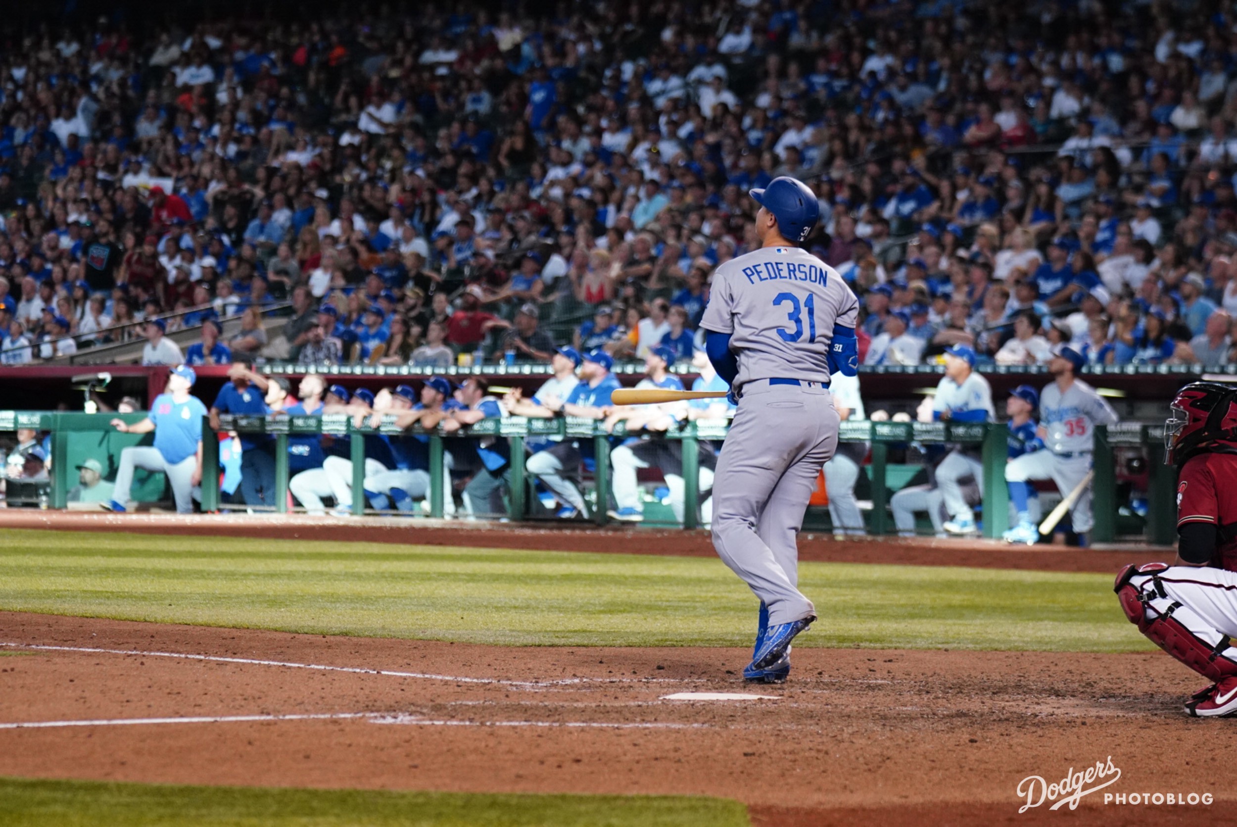 Joc Pederson hitting into the moon. Hans Rodriguez/MLB.com