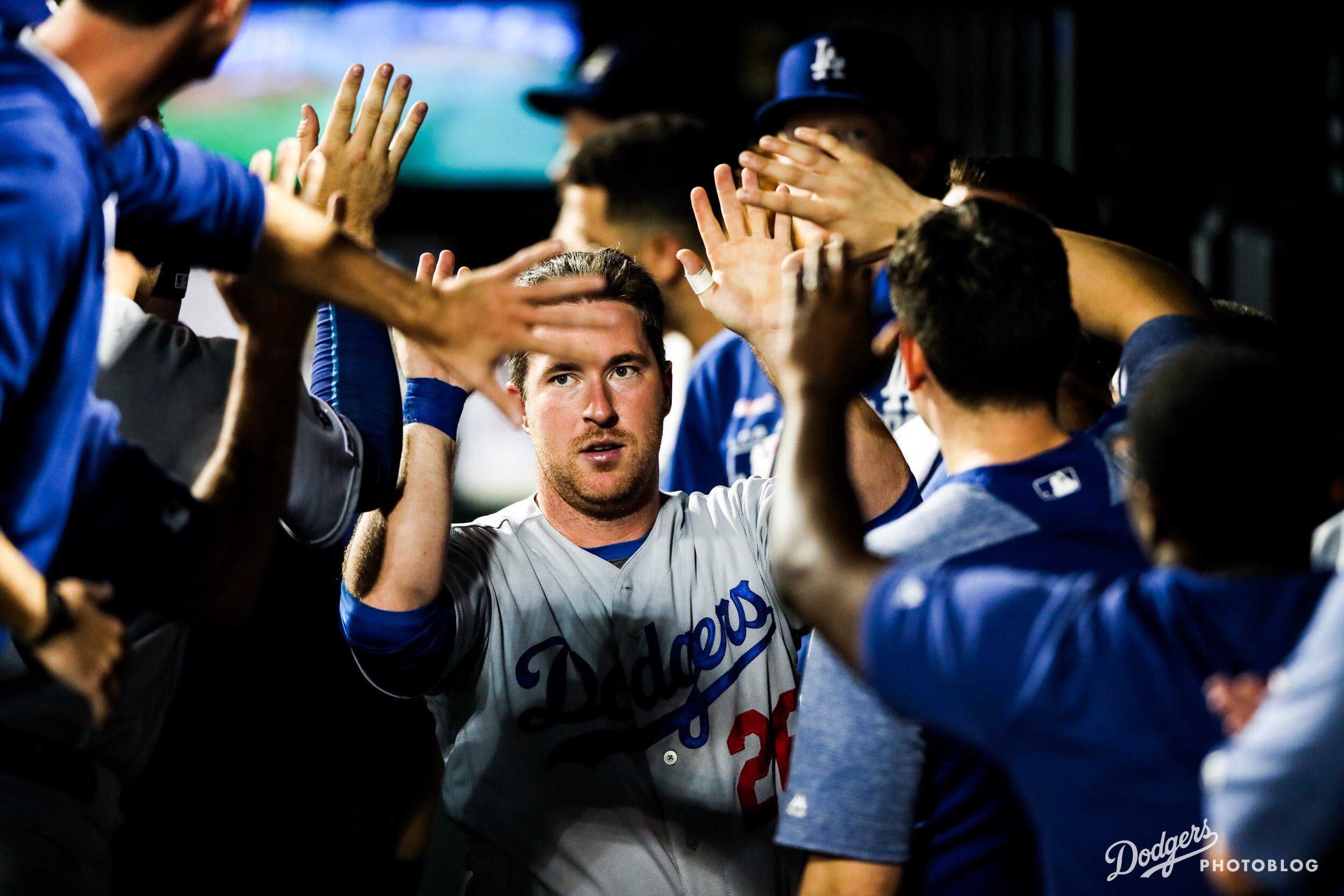 Jedd Gyorko congratulated after the big hit. Lucas Stevenson/MLB.com