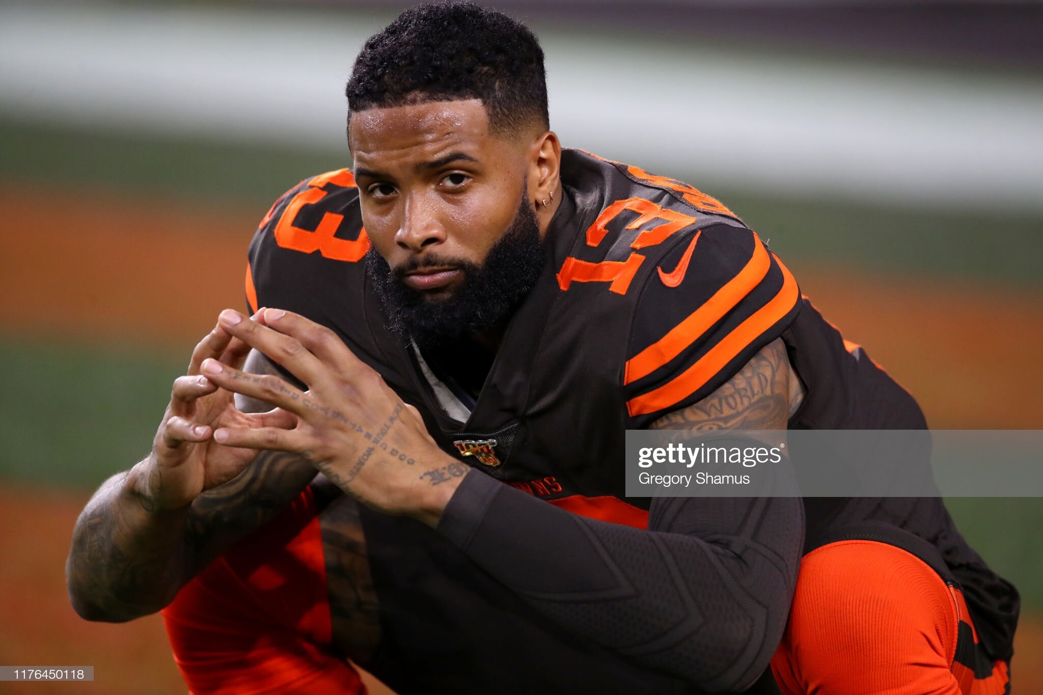 Odell Beckham Jr. warming up.