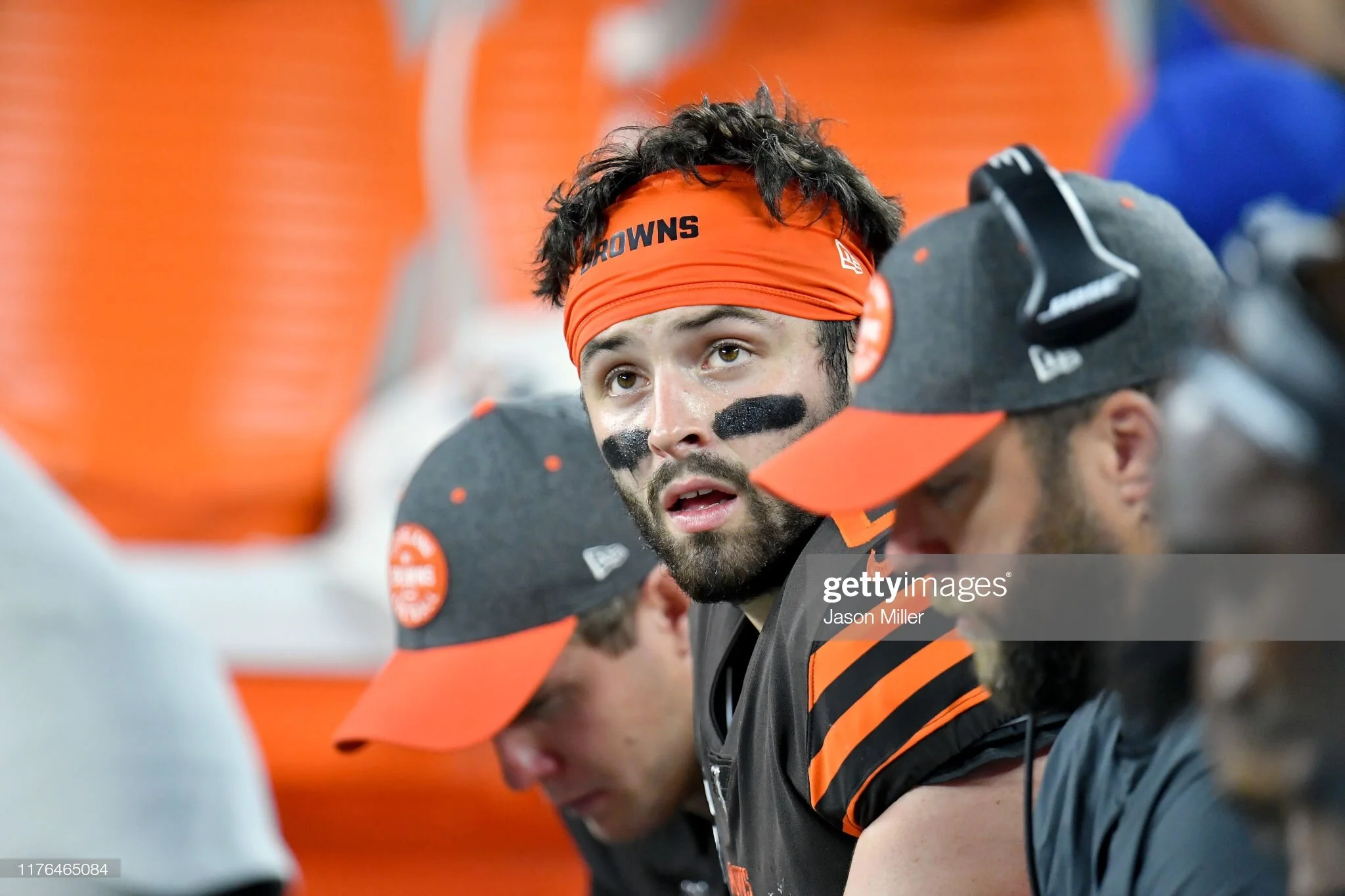 Baker Mayfield on the bench after a quick drive.