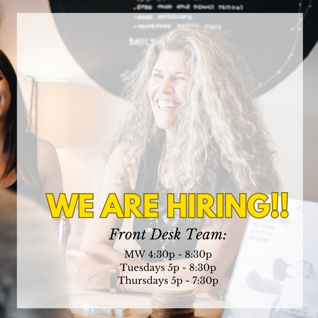⁠
We are HIRING!!⁠
Love people? And Yoga and Barre?⁠
⁠
We are expanding our front desk team and need someone:⁠
&bull; great with names⁠
&bull; able to multitask⁠
&bull; super picky about tidyness⁠
&bull; ready to be an important part of our community