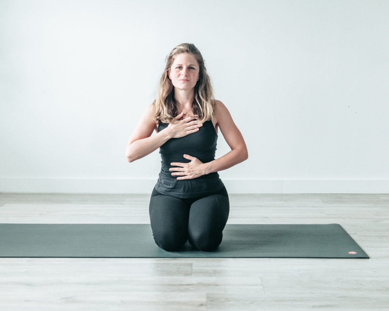Start Where You Are. Come Home to Your Breath. 🌿🧘&zwj;♀️⁠
⁠
Sometimes the most powerful part of your practice isn&rsquo;t the pose&mdash;it&rsquo;s the pause.⁠
⁠
This moment of stillness, with one hand to the heart and one to the belly, reminds us 