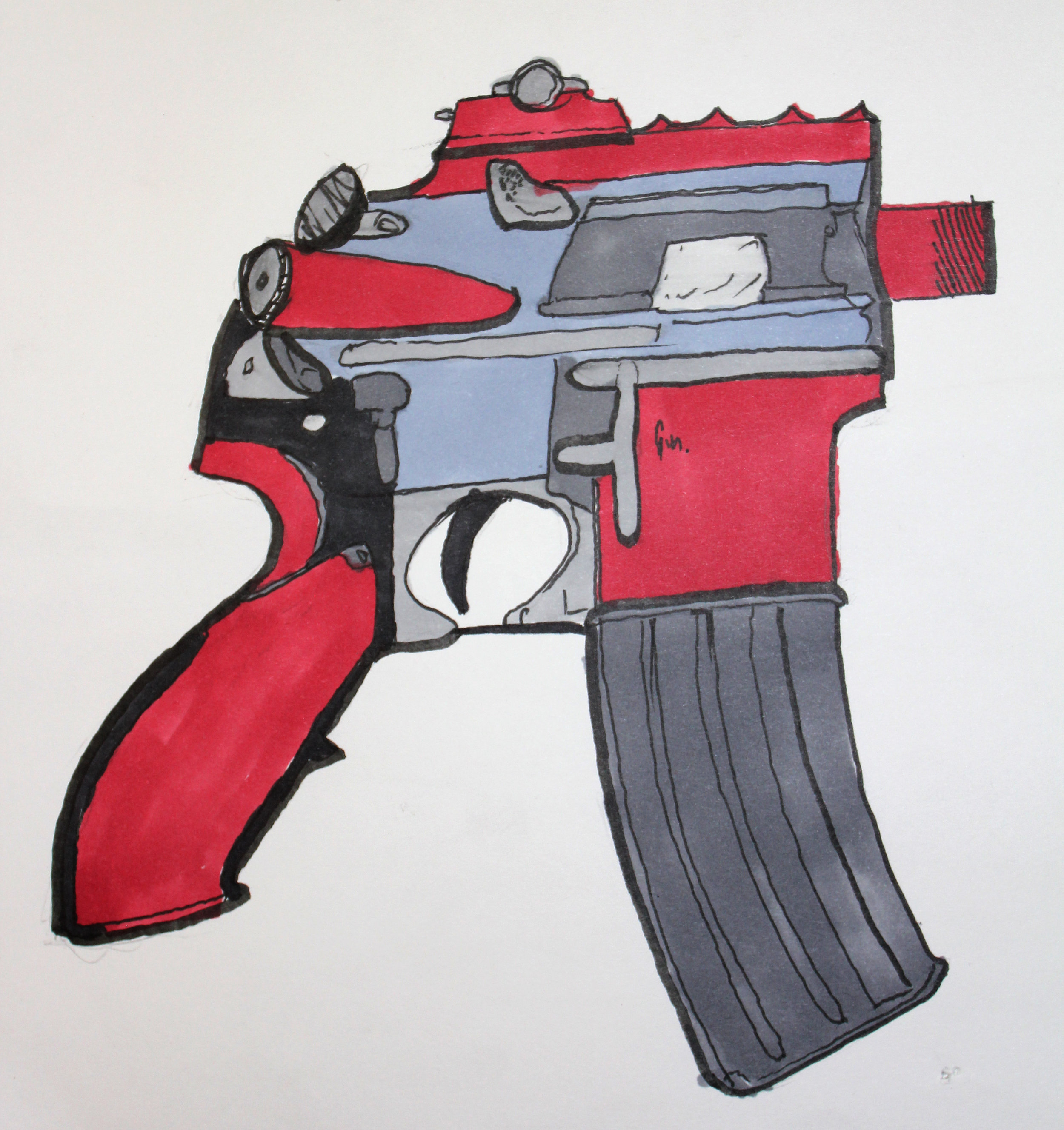  Machine pistol concept.  Pen and alcohol-based pen on paper 