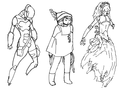  Character concepts for 2D fighting game. 