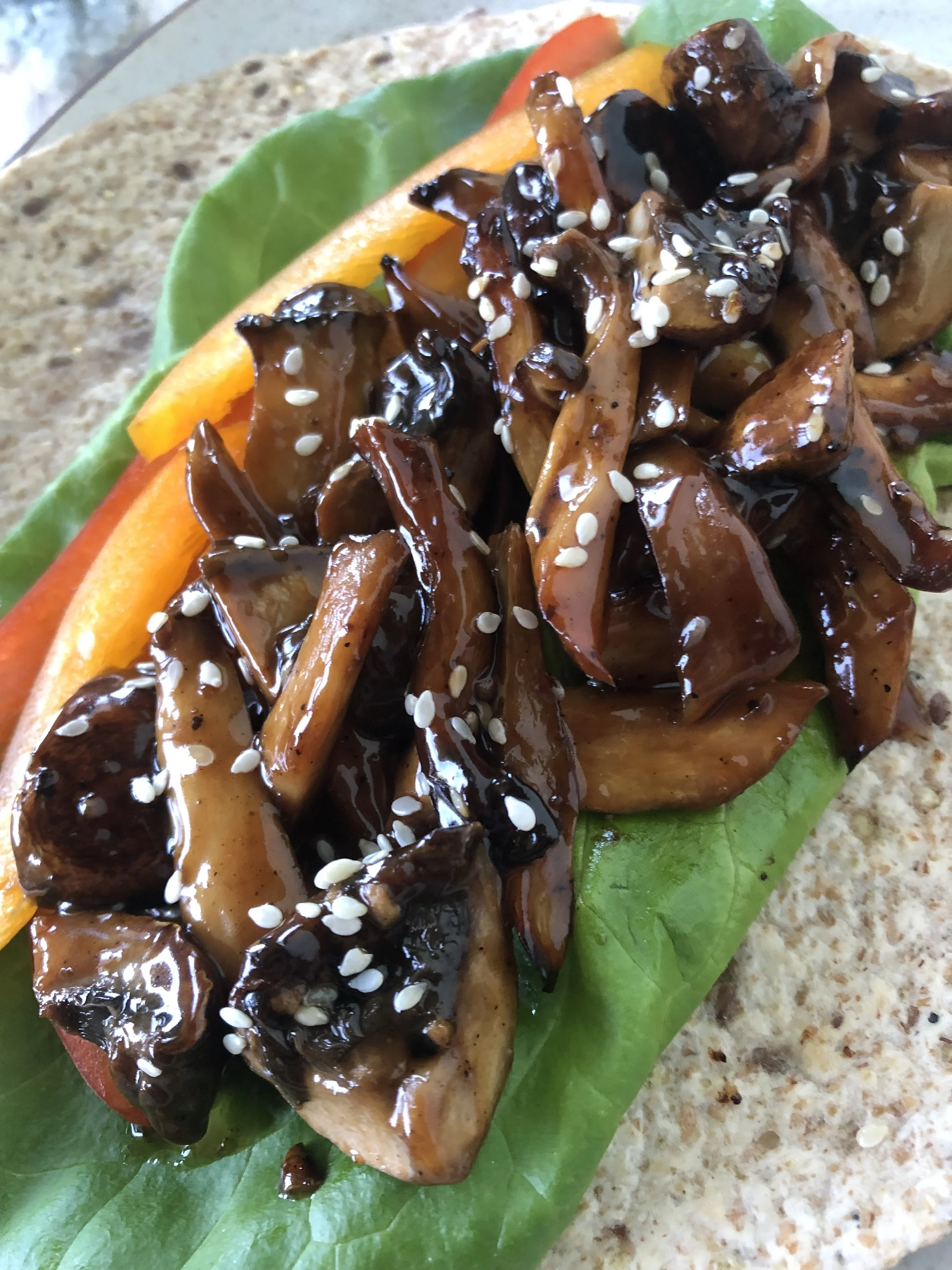 BBQ Asian Mushroom Wraps with Ube Fries