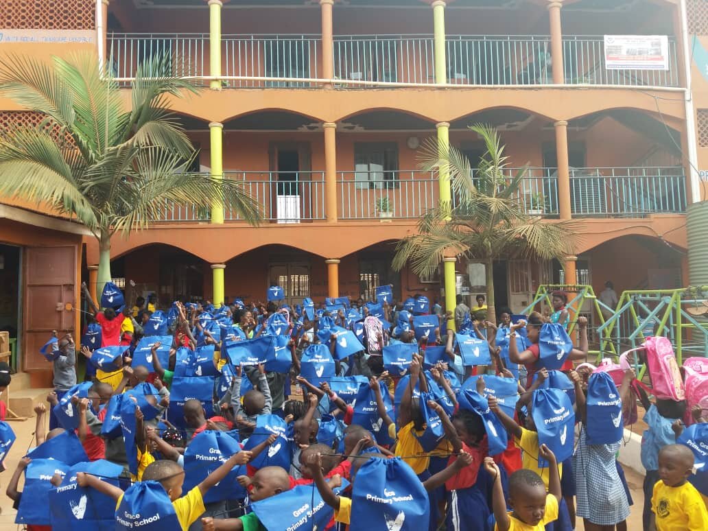  The students at the Grace School with their new backpacks! 