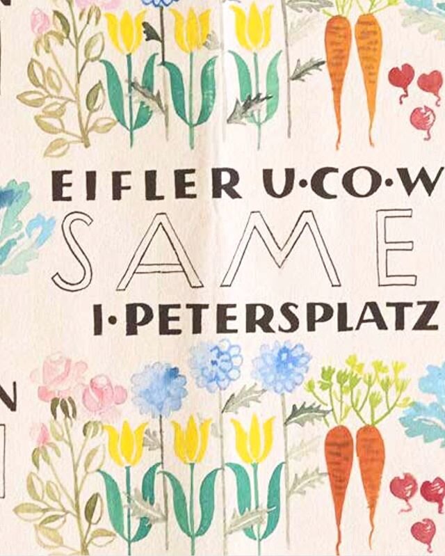 Pattern inspo for a Spring day courtesy of our friend @honeyandwaxbks who has this wonderful piece of material culture: 1950&rsquo;s wrapping paper for the Eifler Seed Co. in Vienna designed by Helga Janetschek-Beker🥕🌷🥕