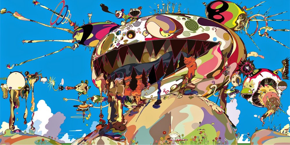 Takashi-Murakami-Gagosian-In-the-Land-of-the-Dead-Stepping-on-the-Tale-of-a-Rainbow-ModeArte-5.jpeg