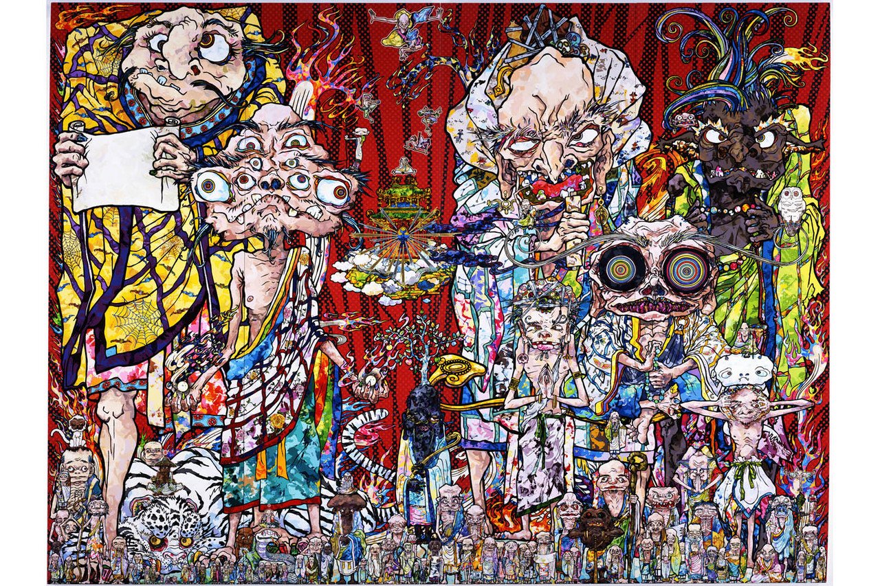 Takashi-Murakami-Gagosian-In-the-Land-of-the-Dead-Stepping-on-the-Tale-of-a-Rainbow-ModeArte-2.jpeg