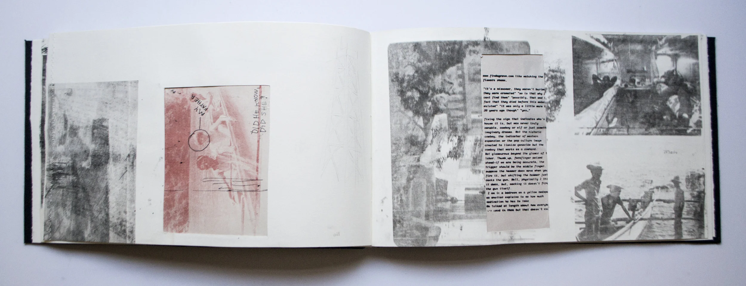 Here oil, there oil, where oil Photolithography and screenprint, collage, graphite drawing, artist book 2019