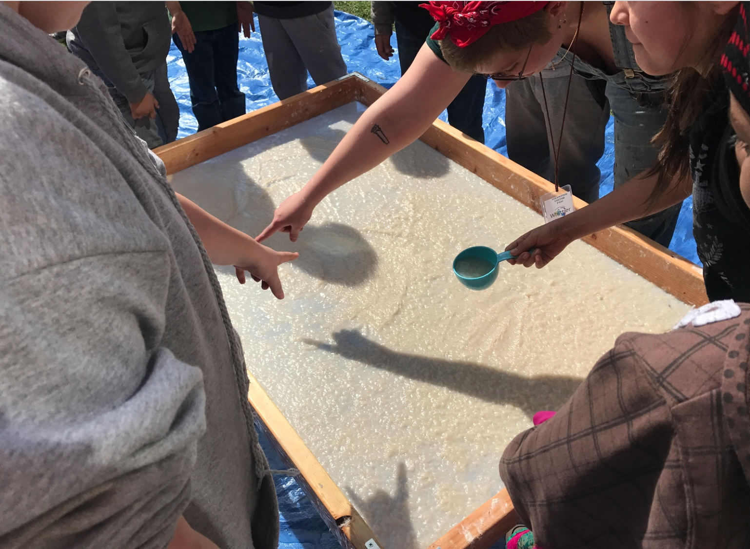 Making a sheet of paper with a class at Whittier Elementary, later we illustrated how our choices impact the environment.