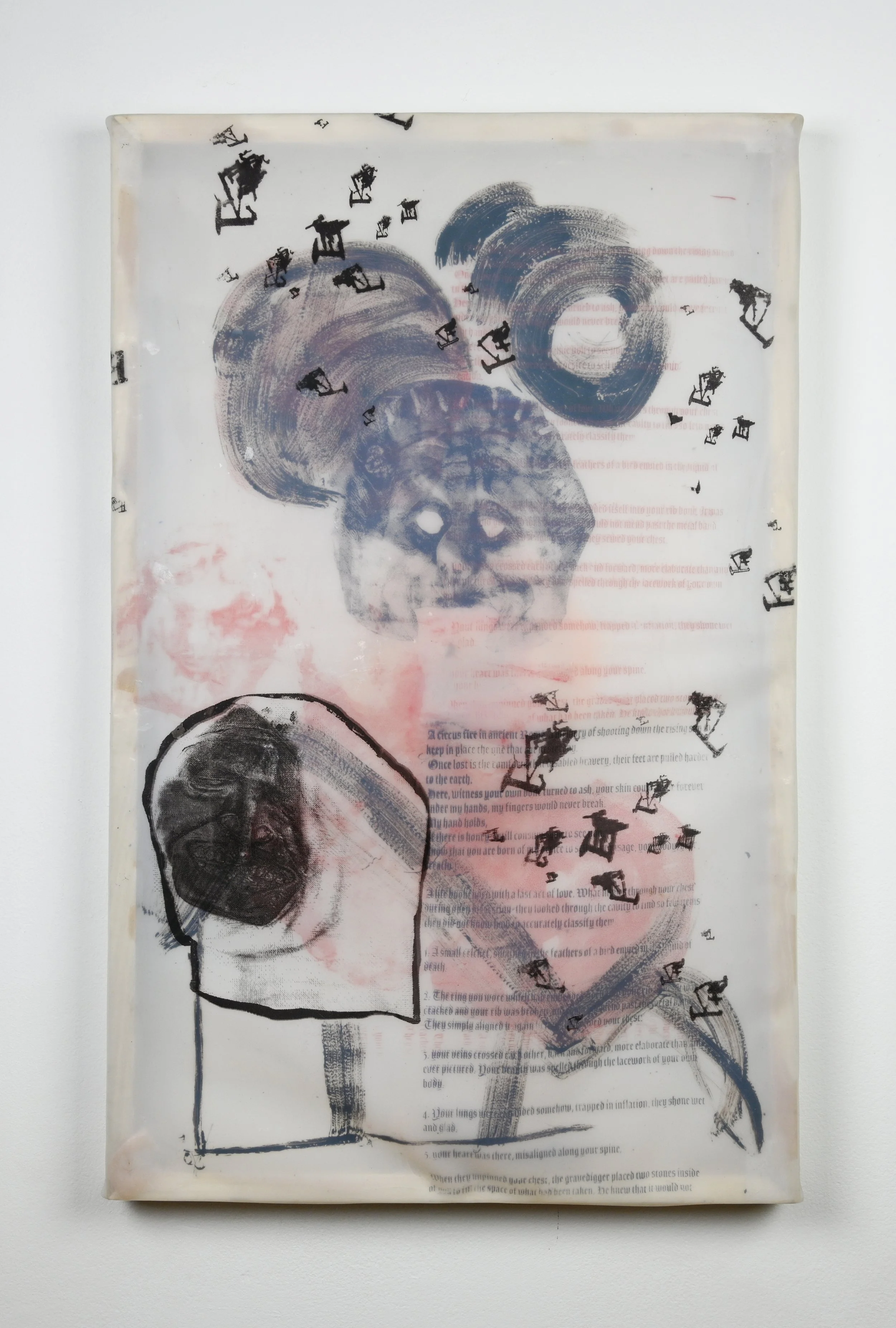 A grudge held so tightly it malformed the earth beneath it 2024 Screenprint and asphaltum painting on silicone, wood blocks From solo exhibition Sallow at Hair and Nails Gallery, Minneapolis 2024 Photographed by Emma Beatrez