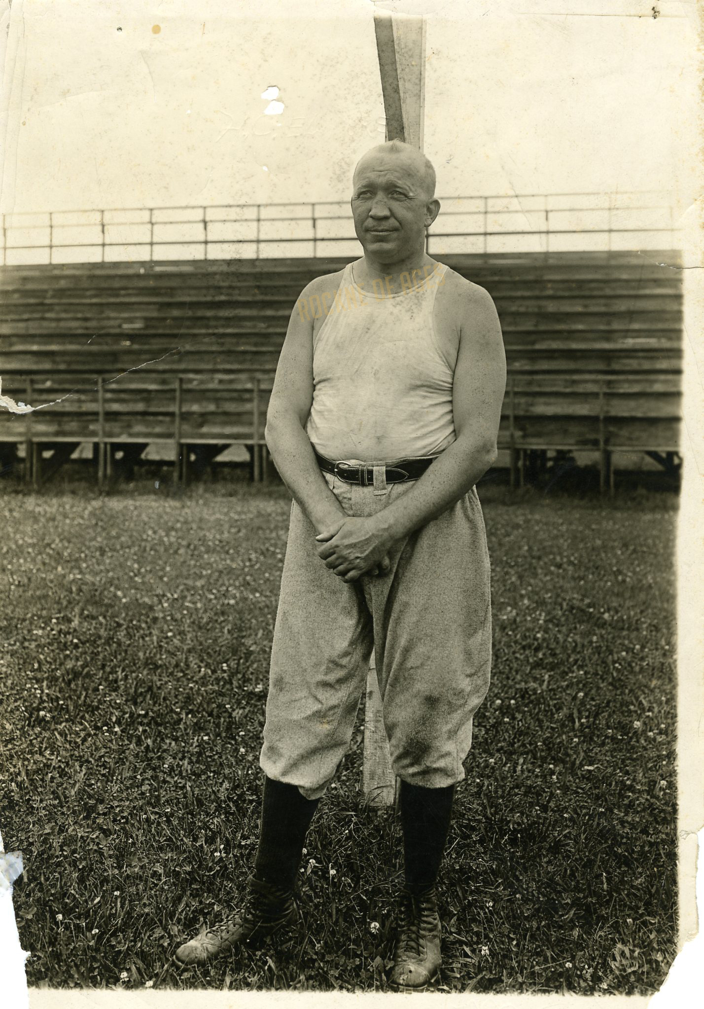  Rockne wearing baseball pants during football practice at Cartier Field. 