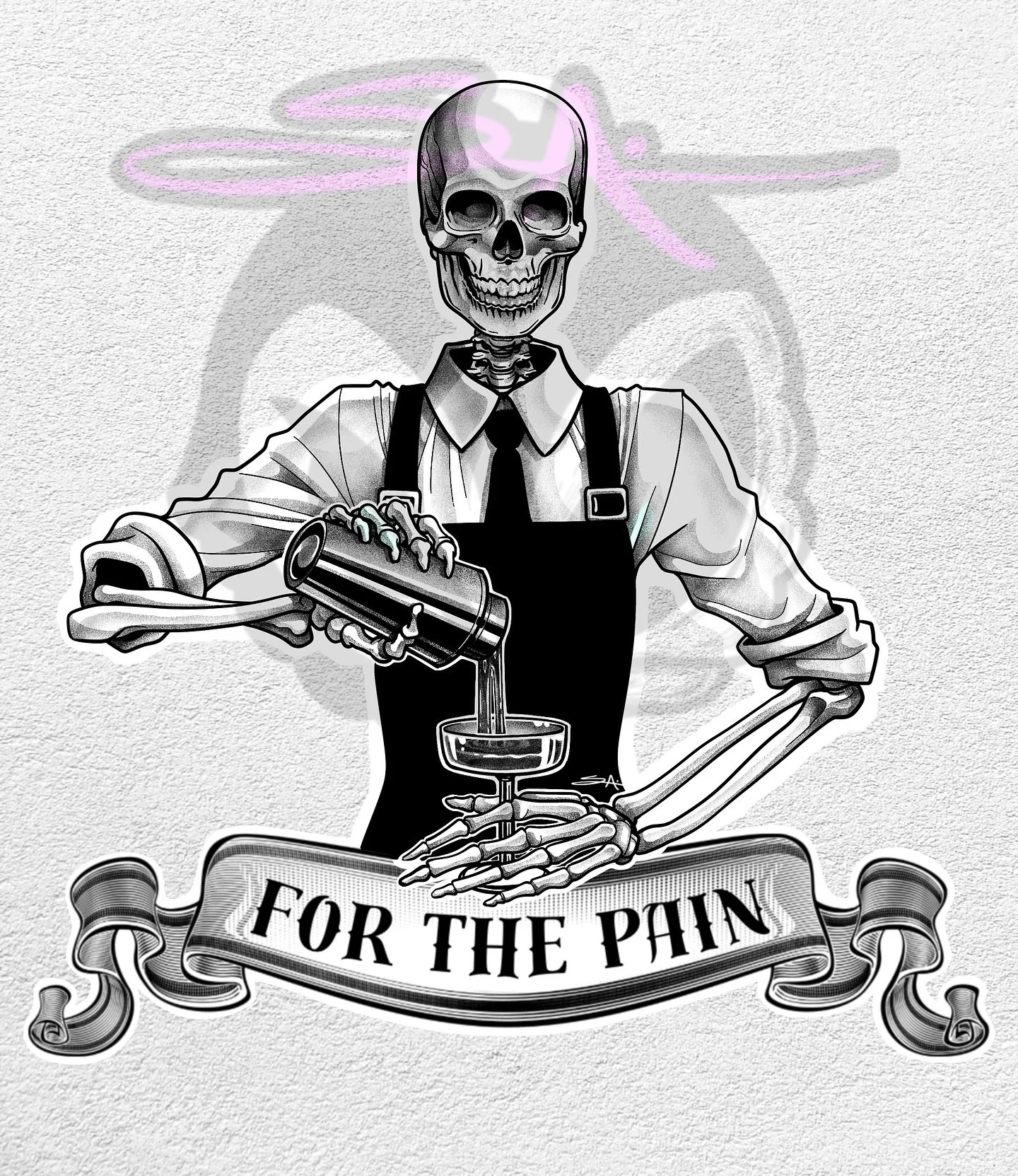 I&rsquo;ve been dipping my brain into the tattoo art pool&hellip; here&rsquo;s a new design! Let Death make you a cocktail&hellip;. 💀🍸
.
.
.
#creepitreal #stickershop #weirdandwonderful #cutegoth #creepyandcute #death #bartender #barart #cocktails 