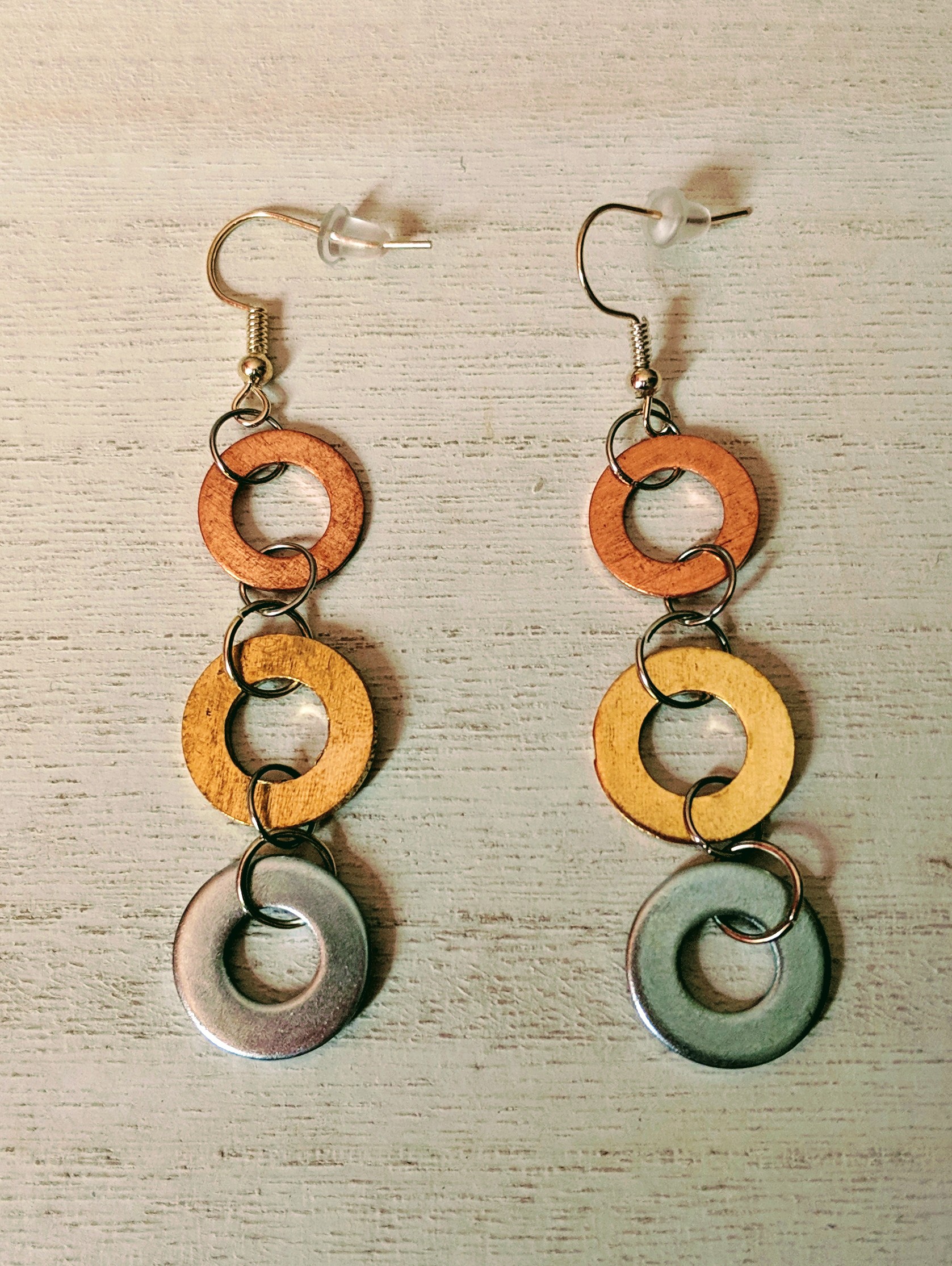 Copper, Bronze and Silver Washer Earrings