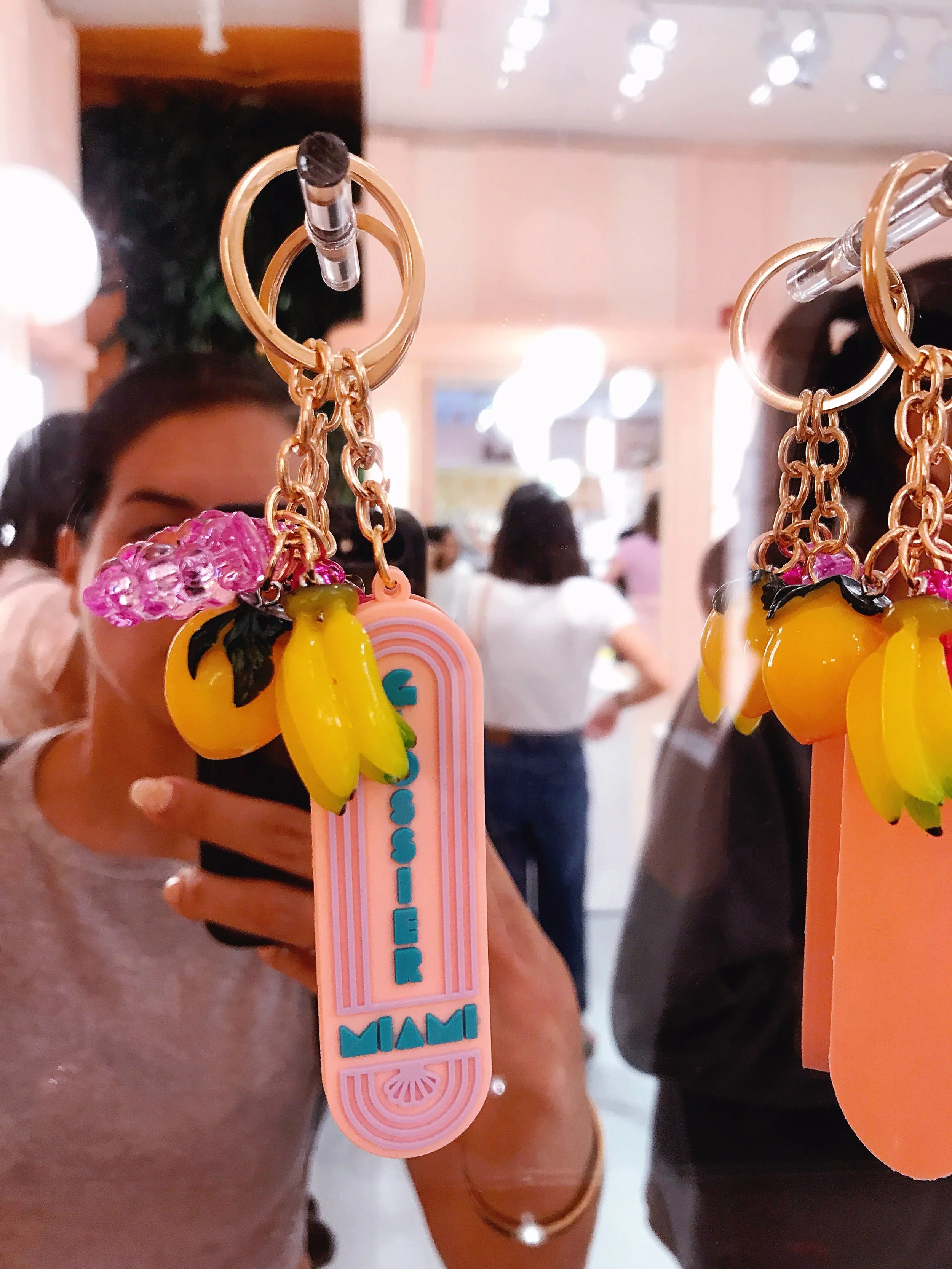 Glossier Selfie! Naty knew what was up and grabbed an exclusive keychain for her Nat friend here :). (Photo Credit: Natalia Yepes)