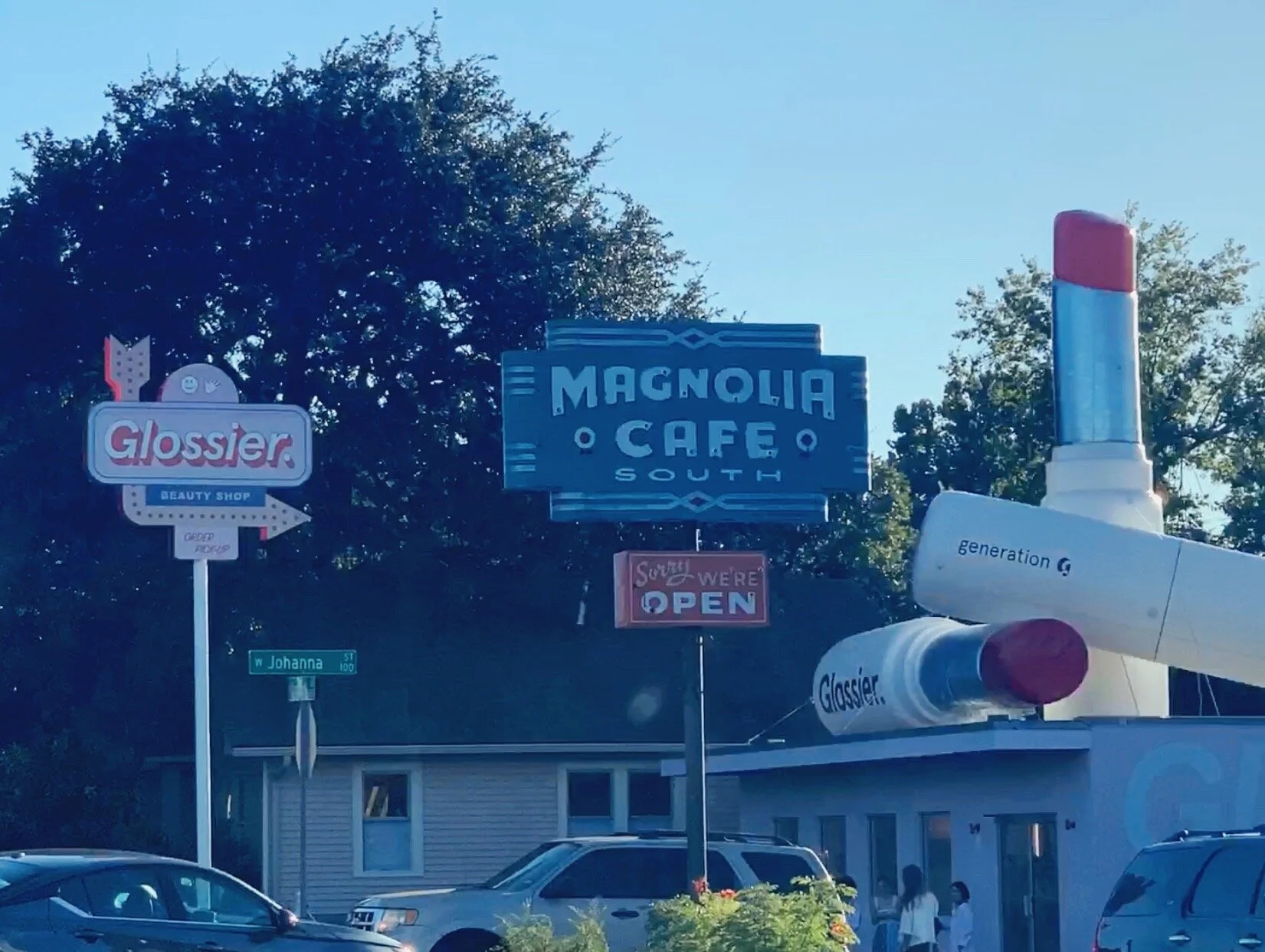Driving up to the Glossier pop-up here in Austin off 2000 South Congress Ave.