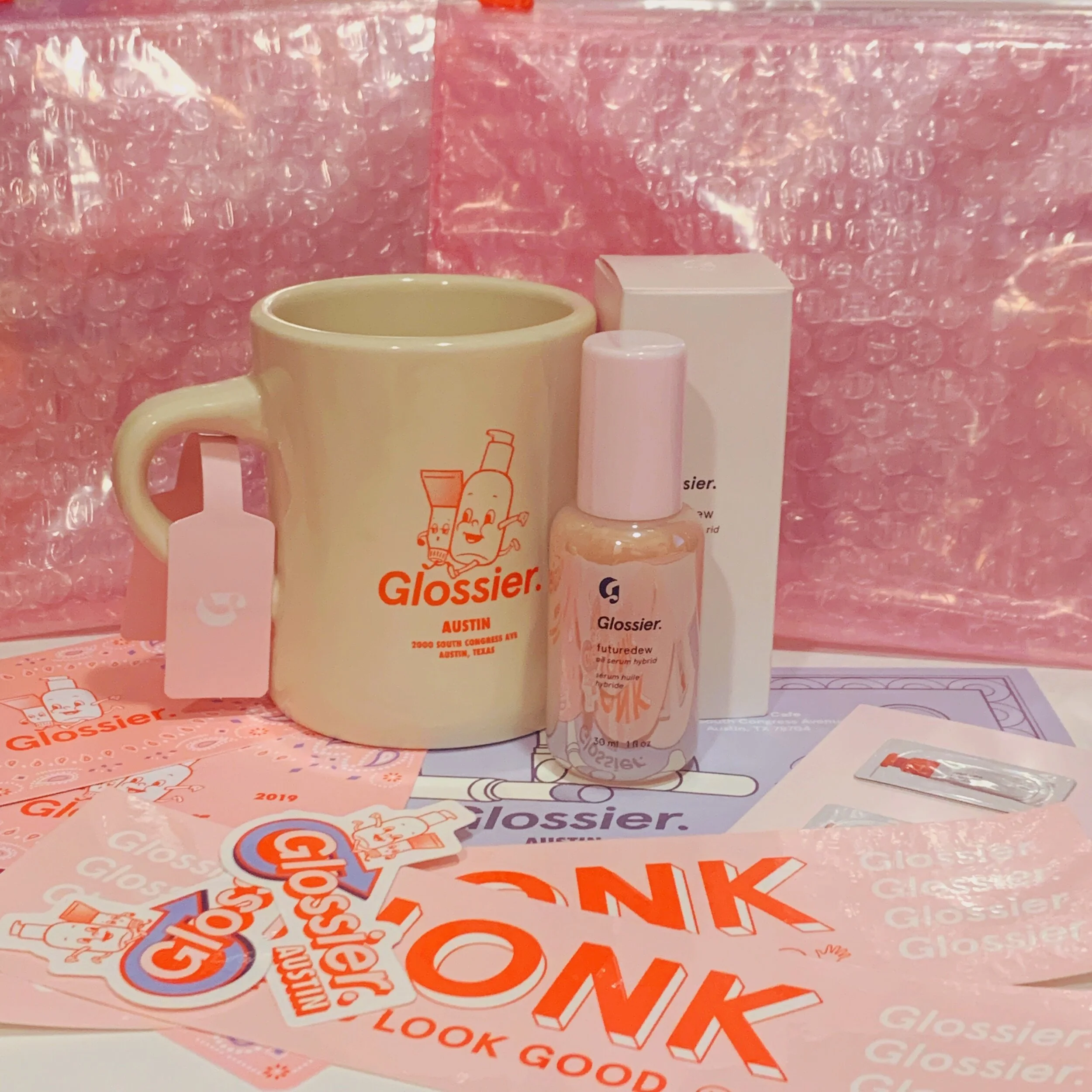 Stickers on stickers, a branded mug, a sample of the Cloud Paint, and my mini haul: futuredew.