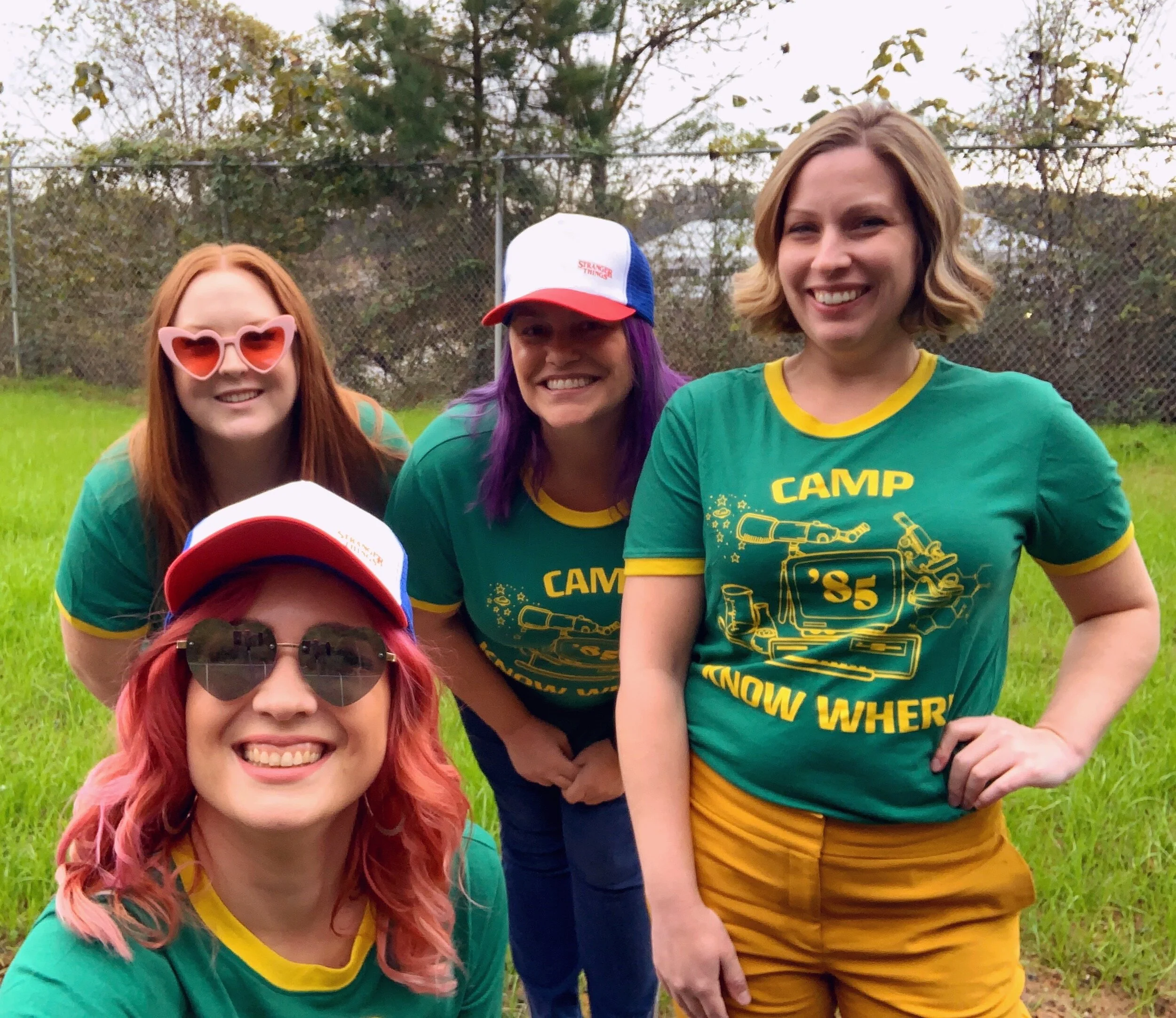 Clockwise/Bottom to Top: Monica Siembieda, Natalie “Kitty” Merola, Jana Seitzer, and Mary Moore tried to sweet talk the security guard into allowing us to drive by the famous stone quarry. Instead, we took this group photo.