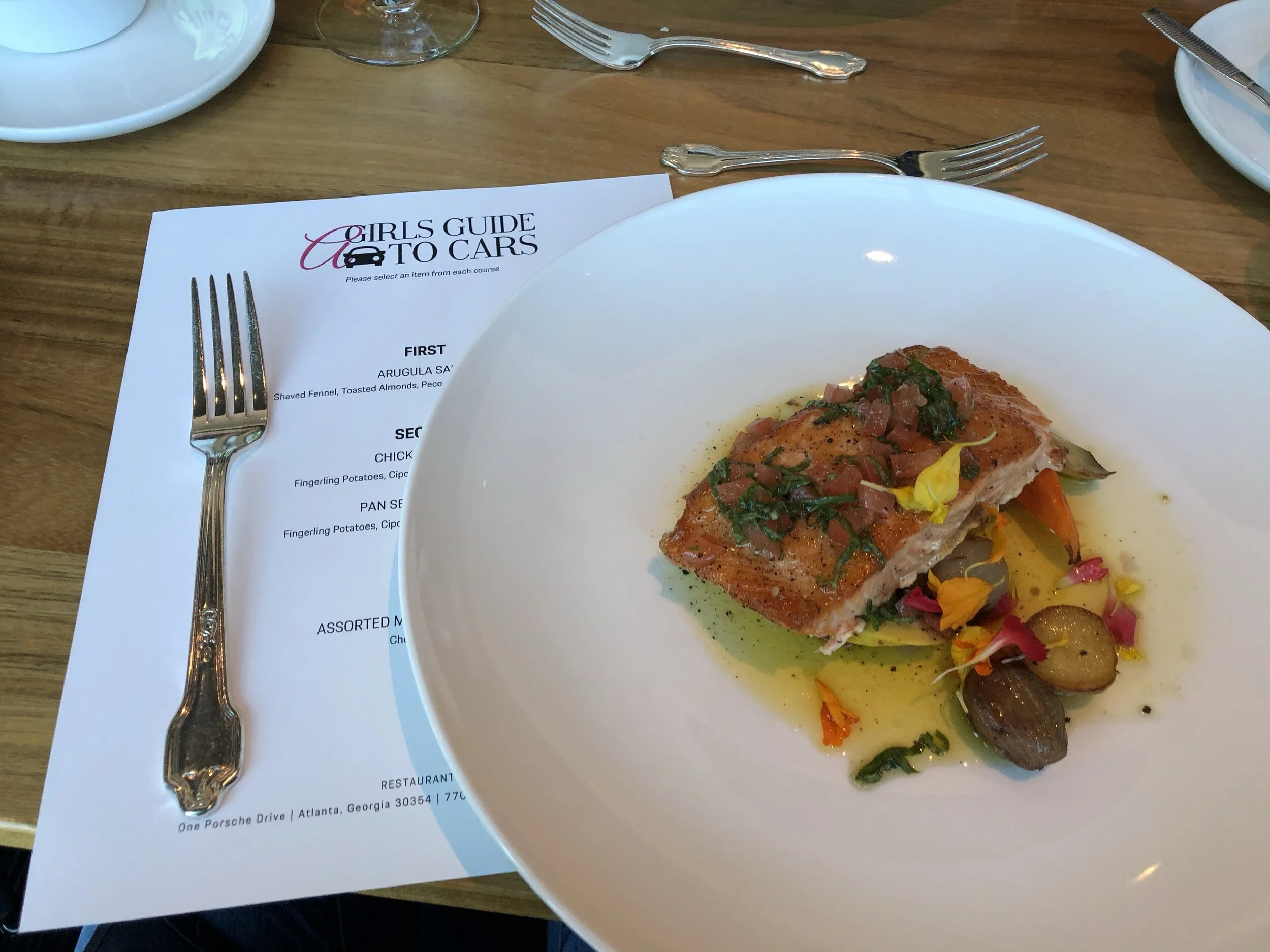 Arugula salad, pan seared salmon, and assorted mini pastries for dessert? Check, check, check. It was a delicious hosted lunch!