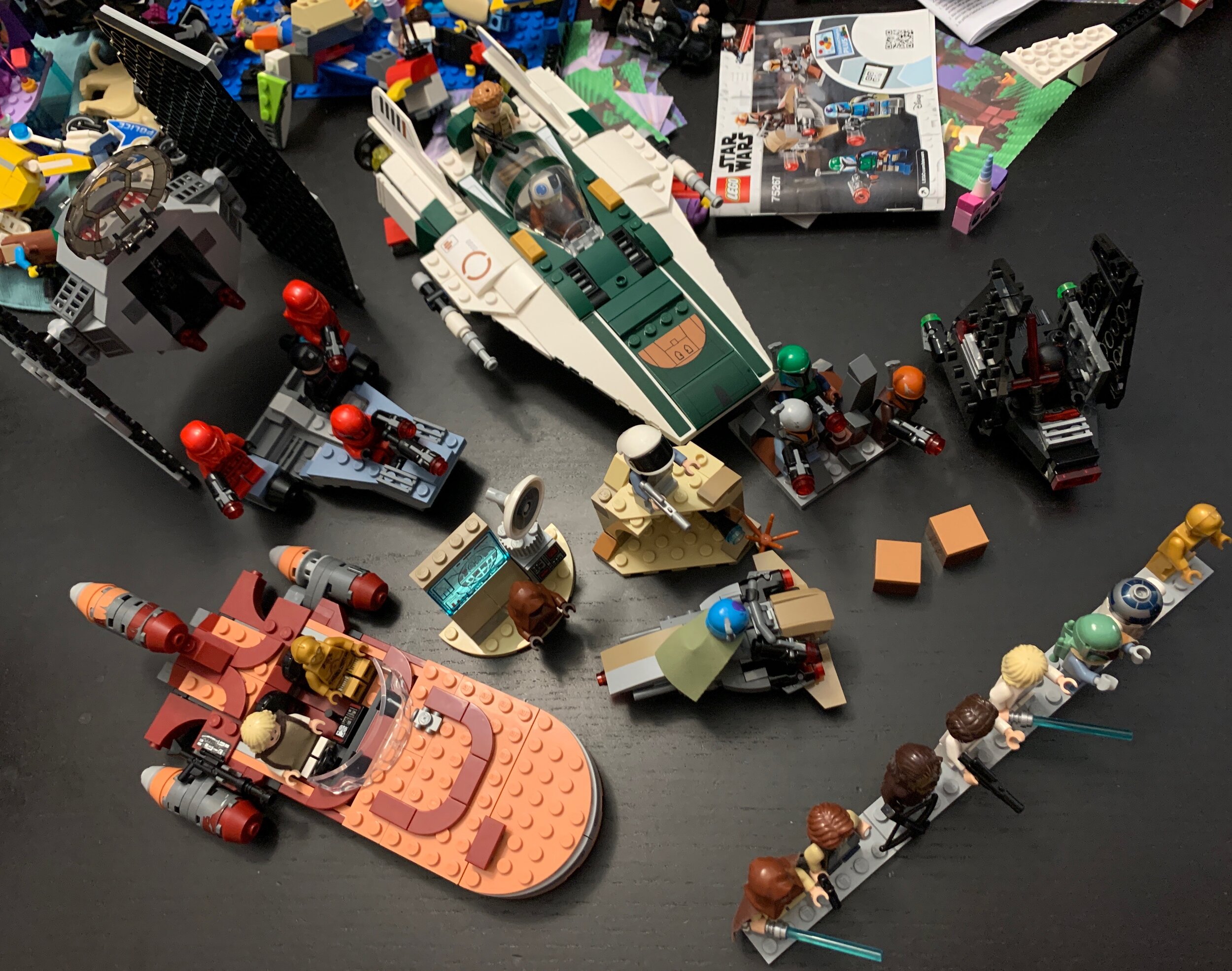 Let go of my LEGOs! Below, the sagas await play time.