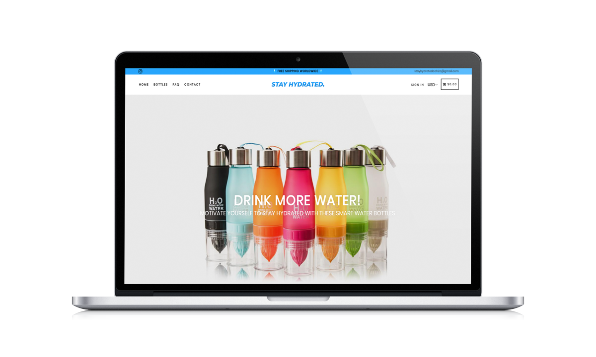 Homepage of Stay Hydrated Shopify store