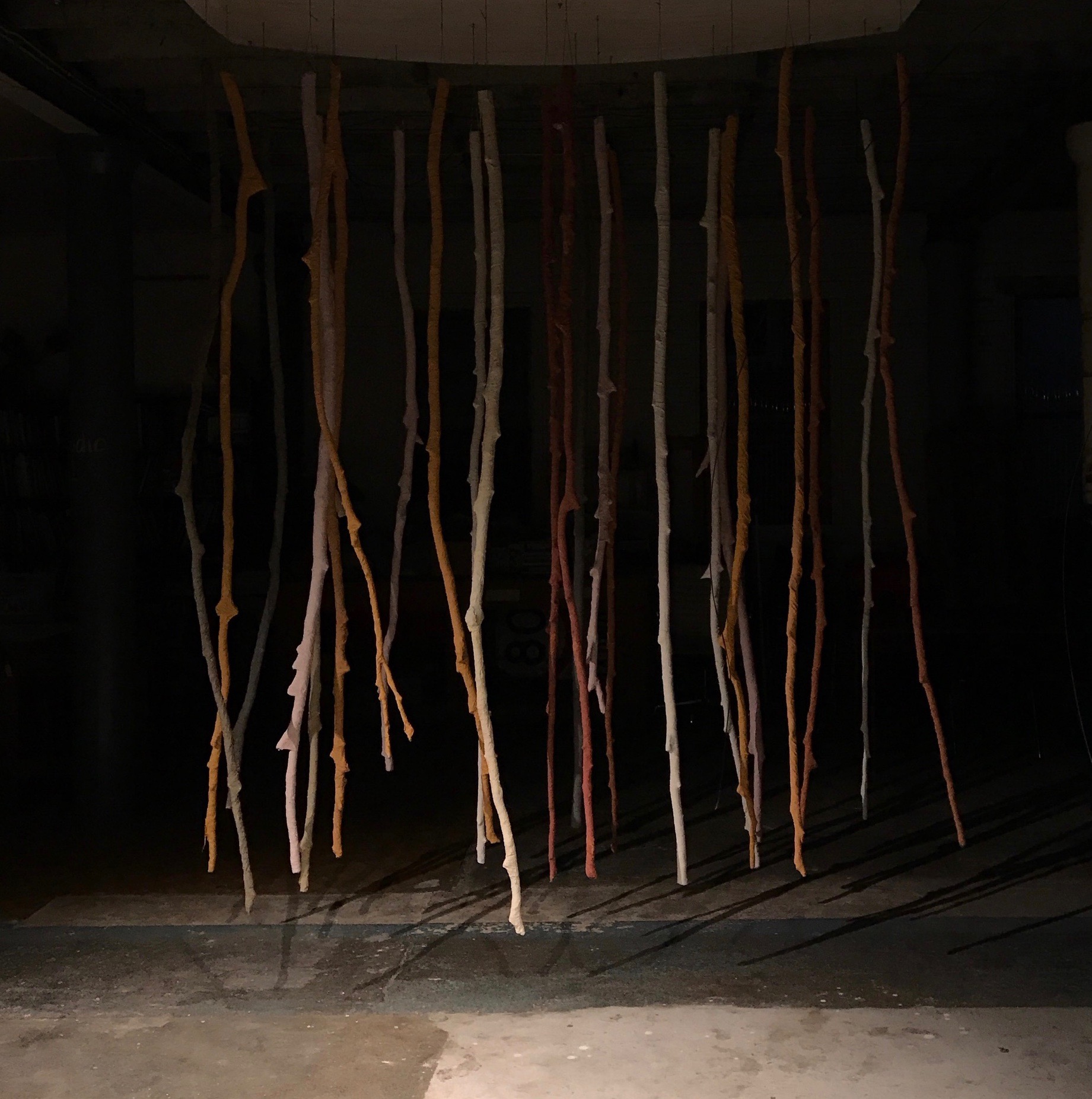 Hanging sticks at night
