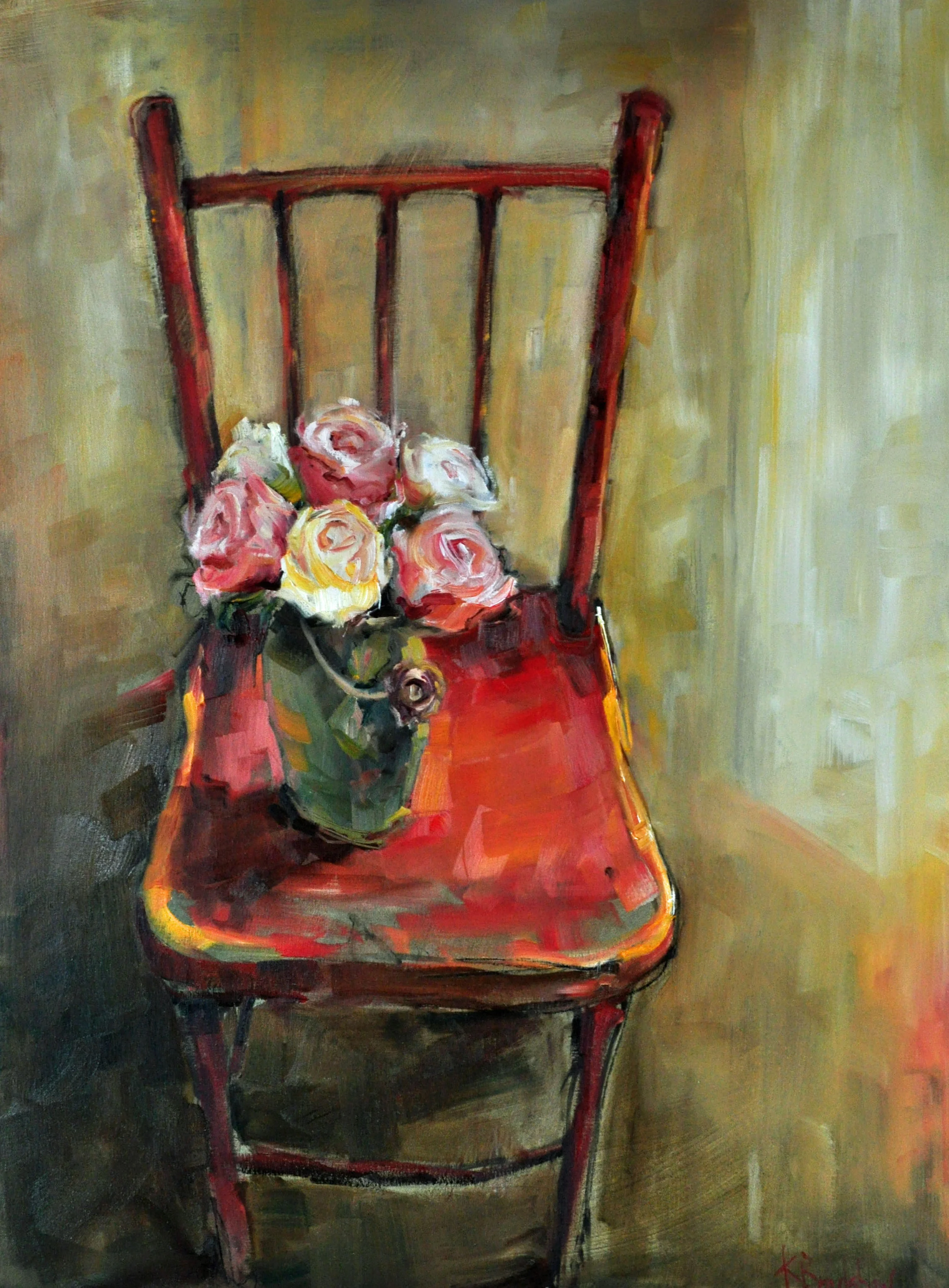 "Roses on Red Chair"