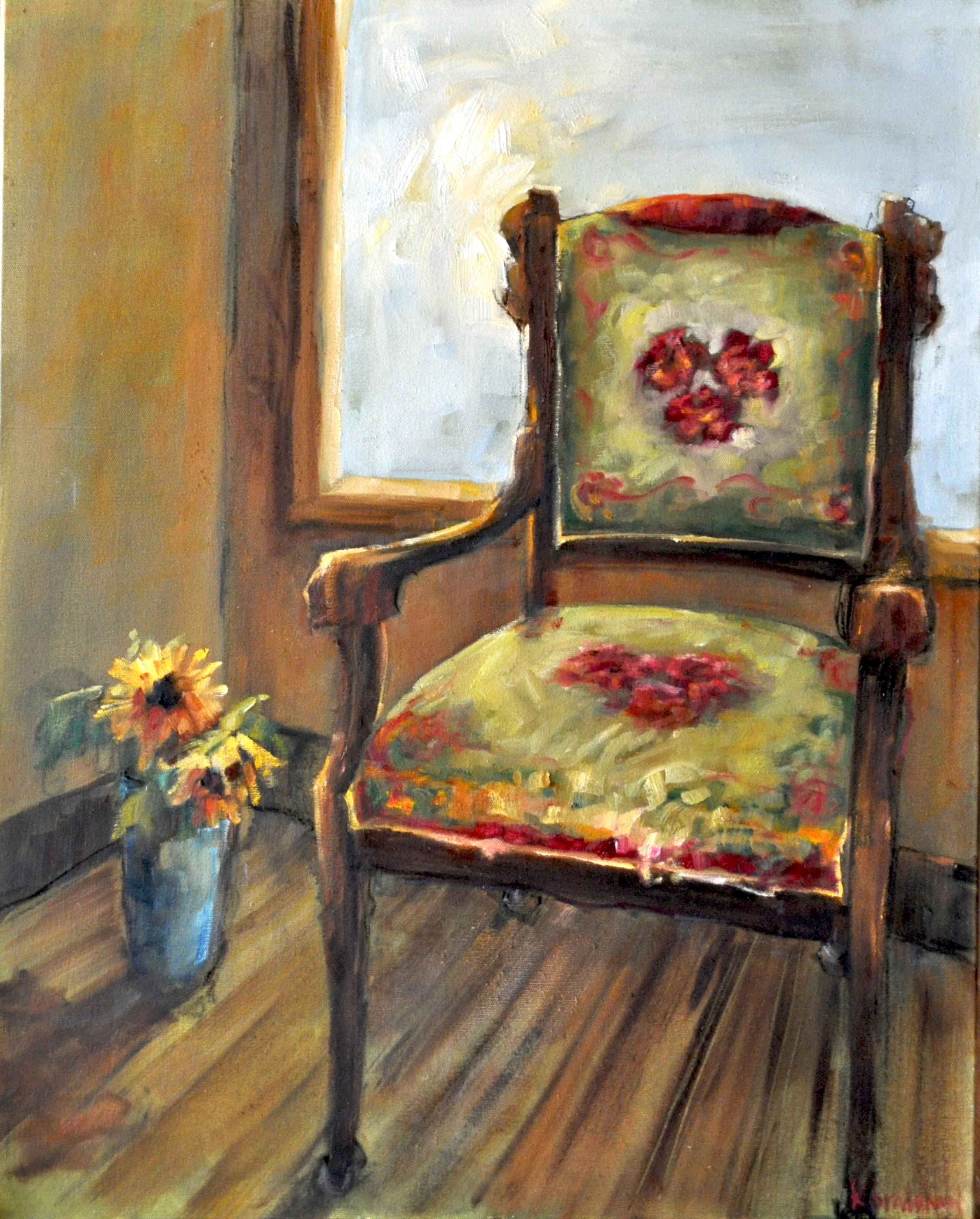 "Sunflowers in Blue Vase"