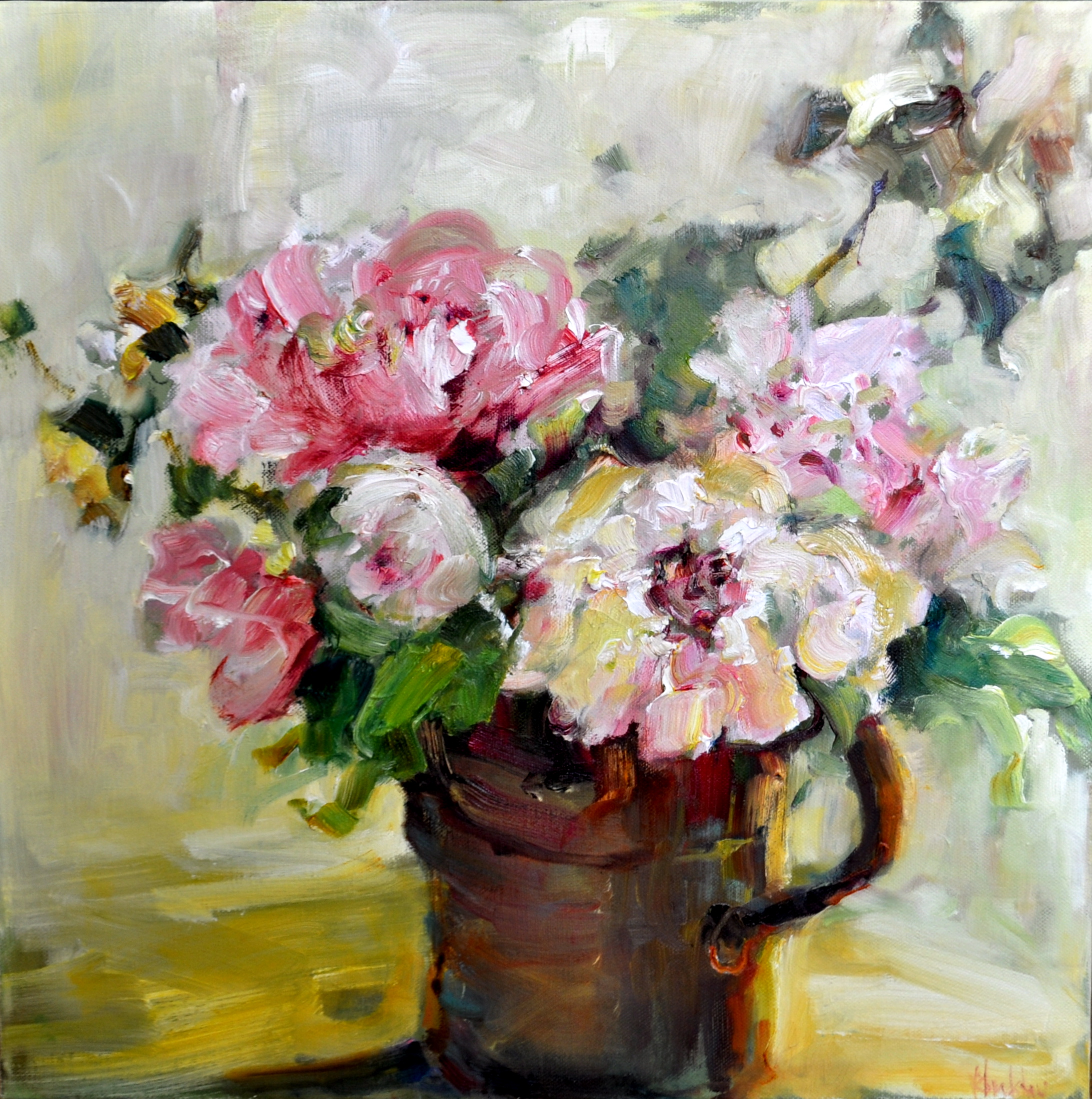 "Roses in Old Oil Can"