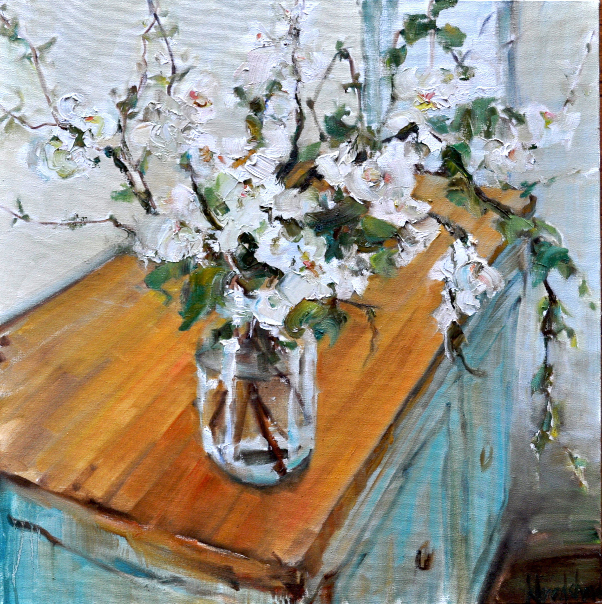 "Blossoms in Blue Jar"