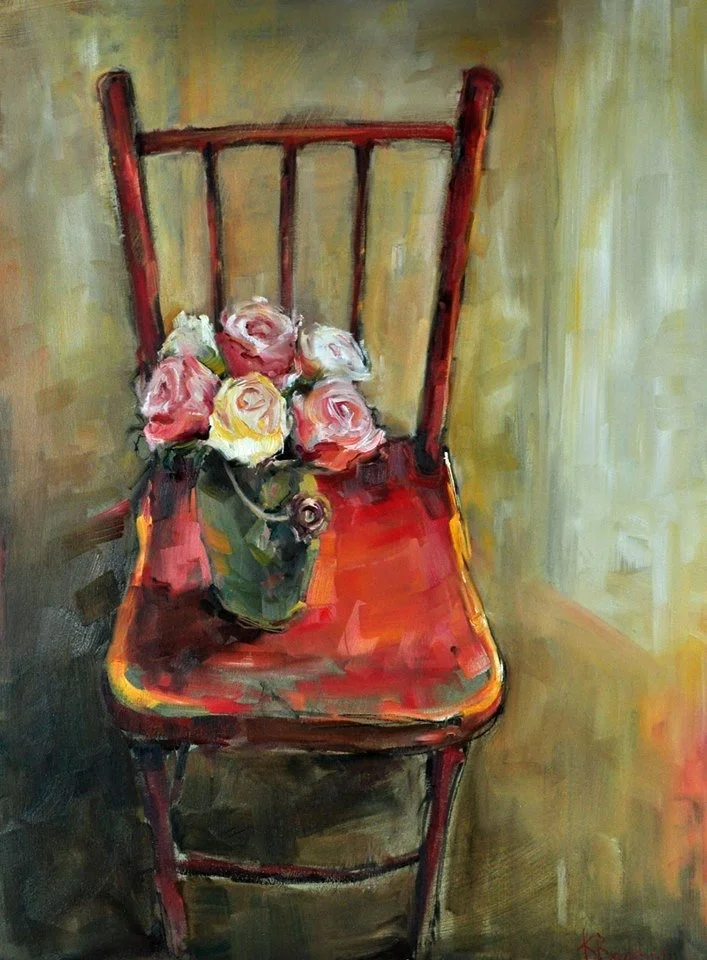 “Roses on Red Chair”