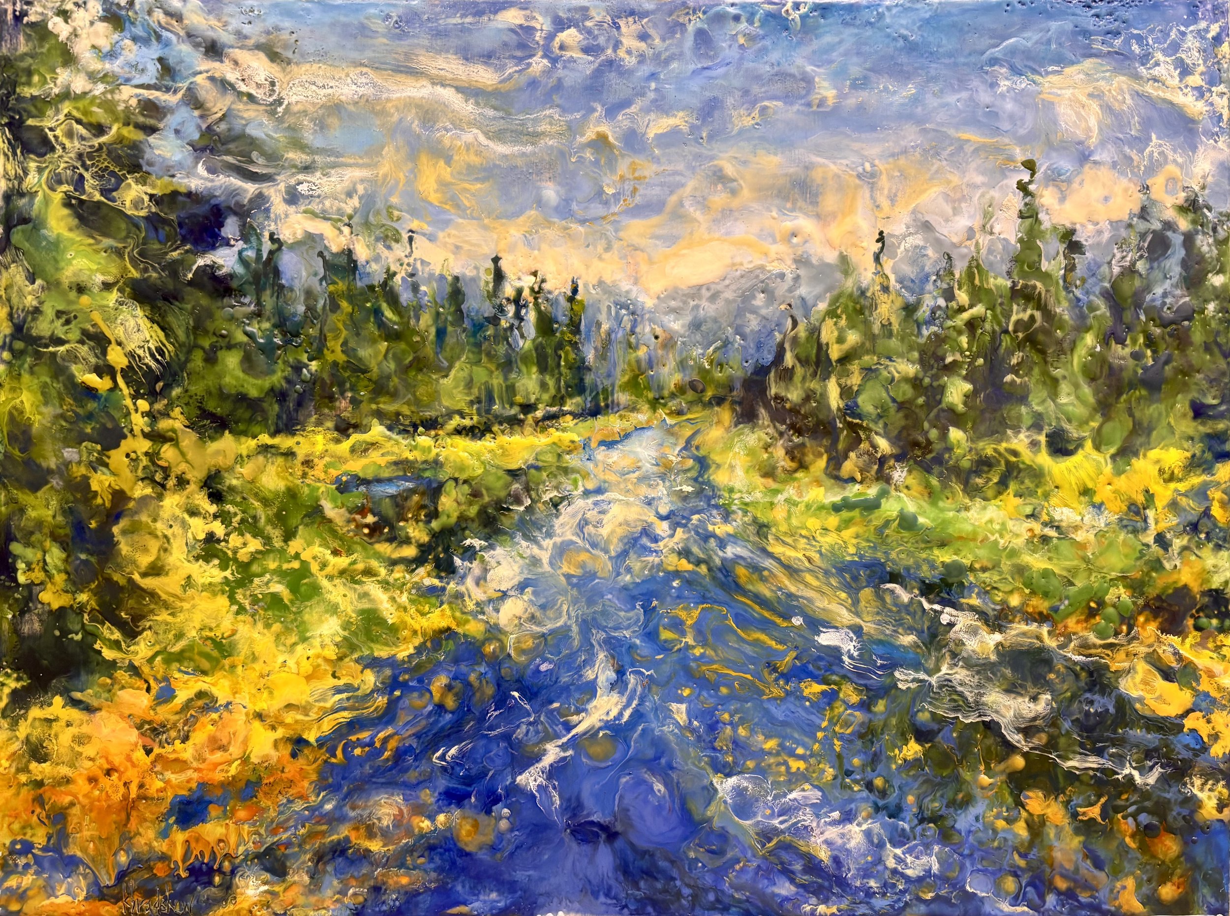 Just Go With The Flow: encaustic, 18" x 24"