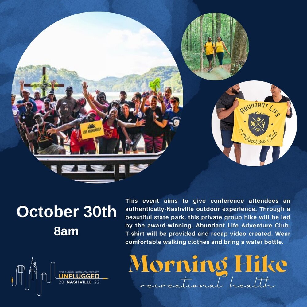 #nomanunplugged National Conference will conclude on Oct. 30th with a morning hike through a beautiful state park, led by award-winning, @abundantlifeadventureclub  This event aims to give conference attendees an authentically-Nashville outdoor exper