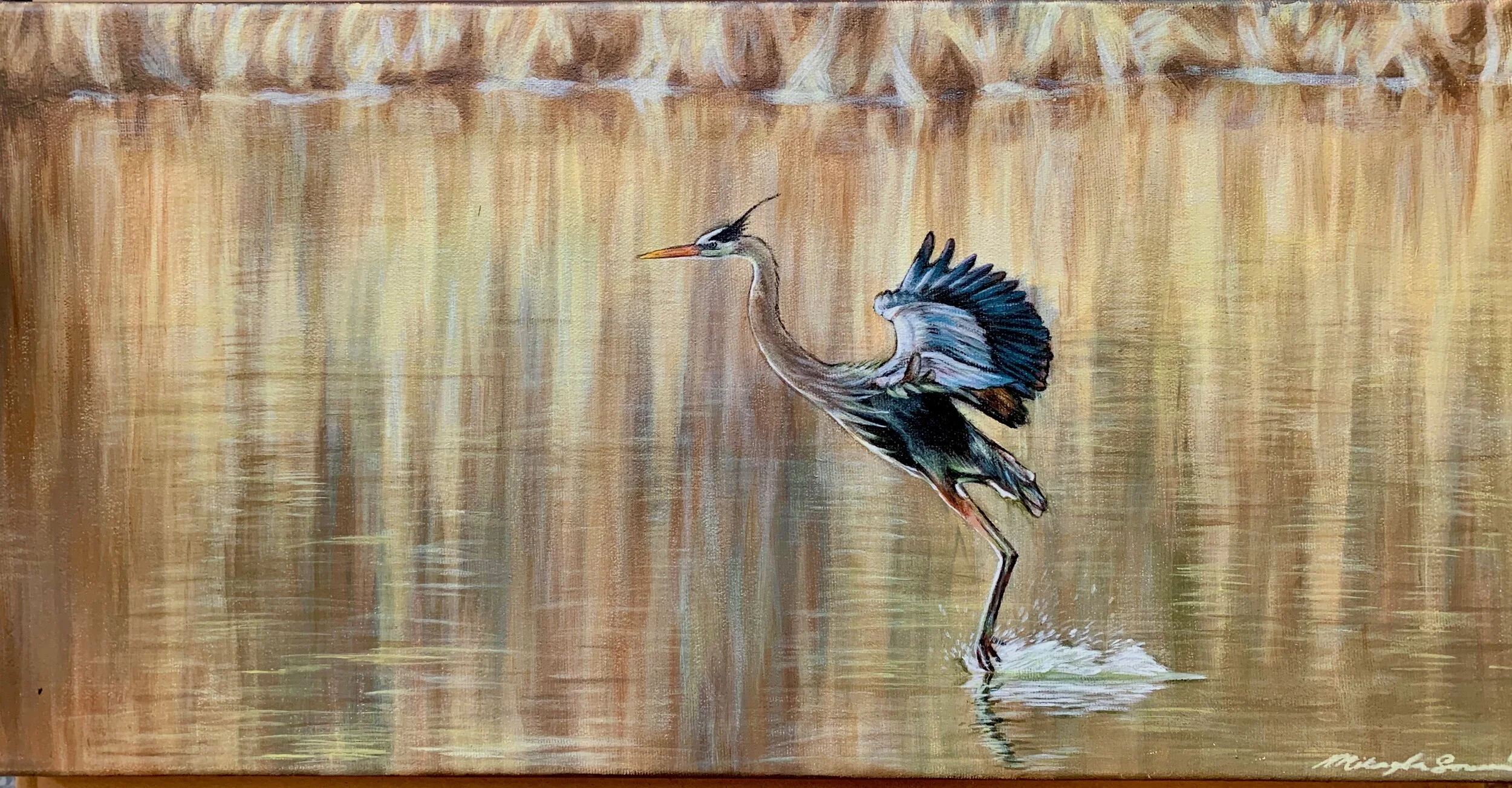 Great Blue Heron, 2020. Acrylic on canvas. 10”x20”