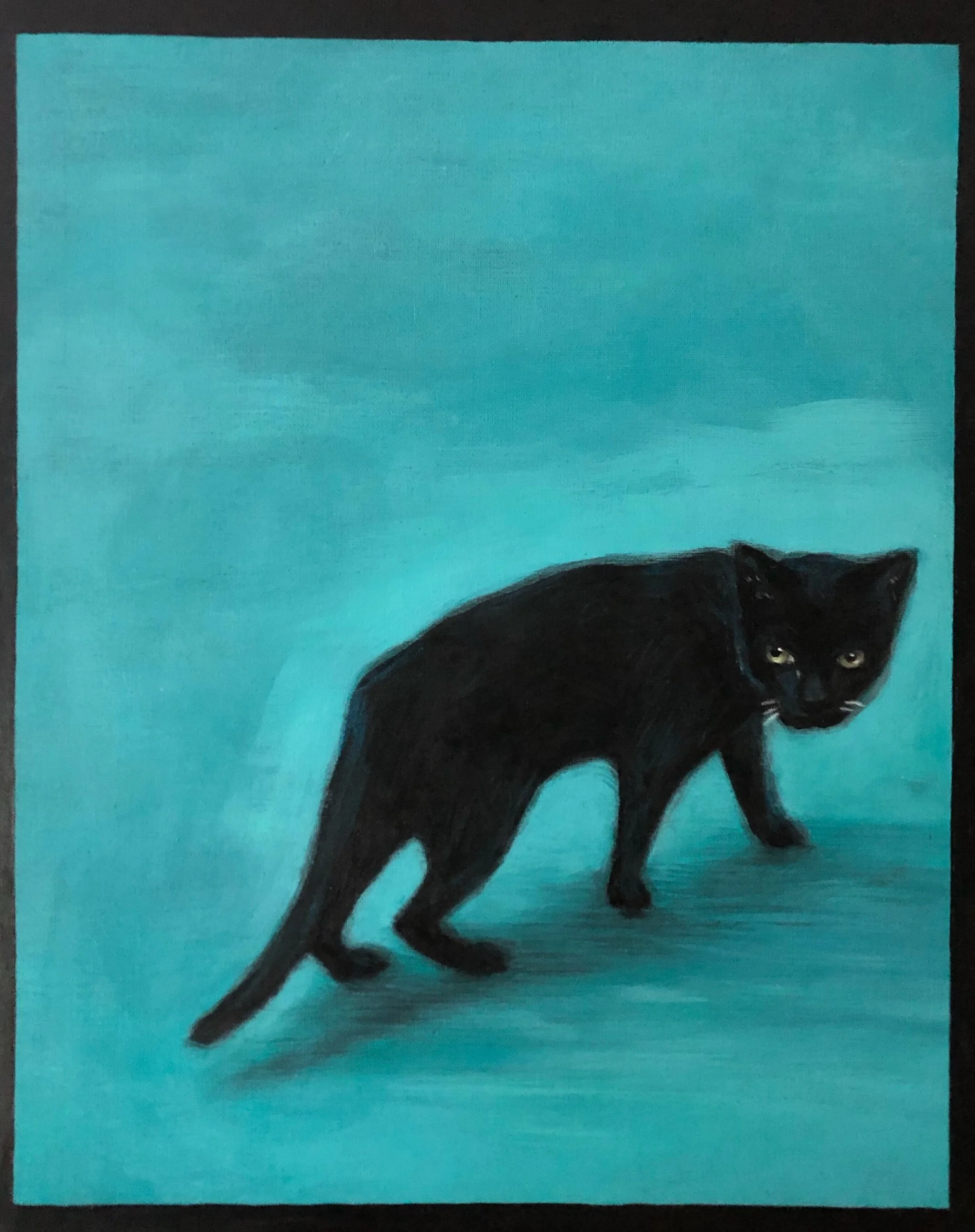 Black Cat, 2021. Acrylic on canvas board. 12”x16”