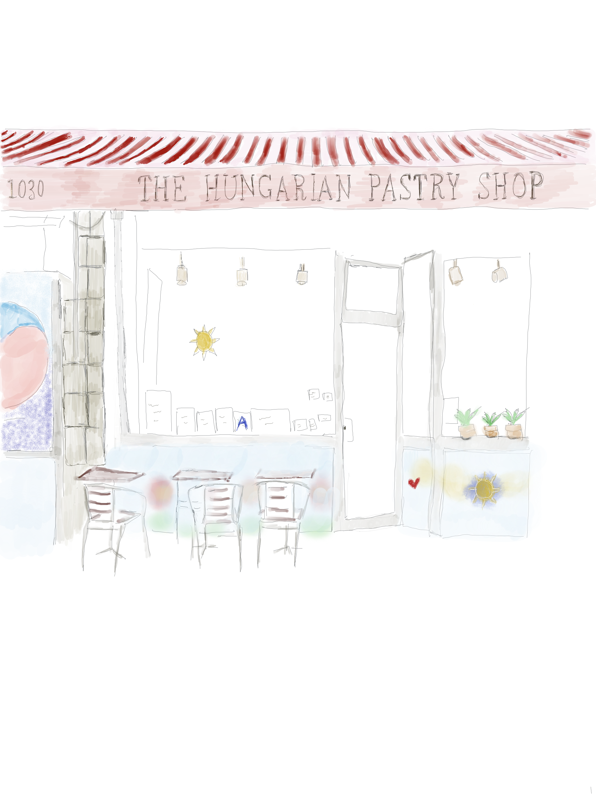 Hungarian Pastry Shop, drawing 