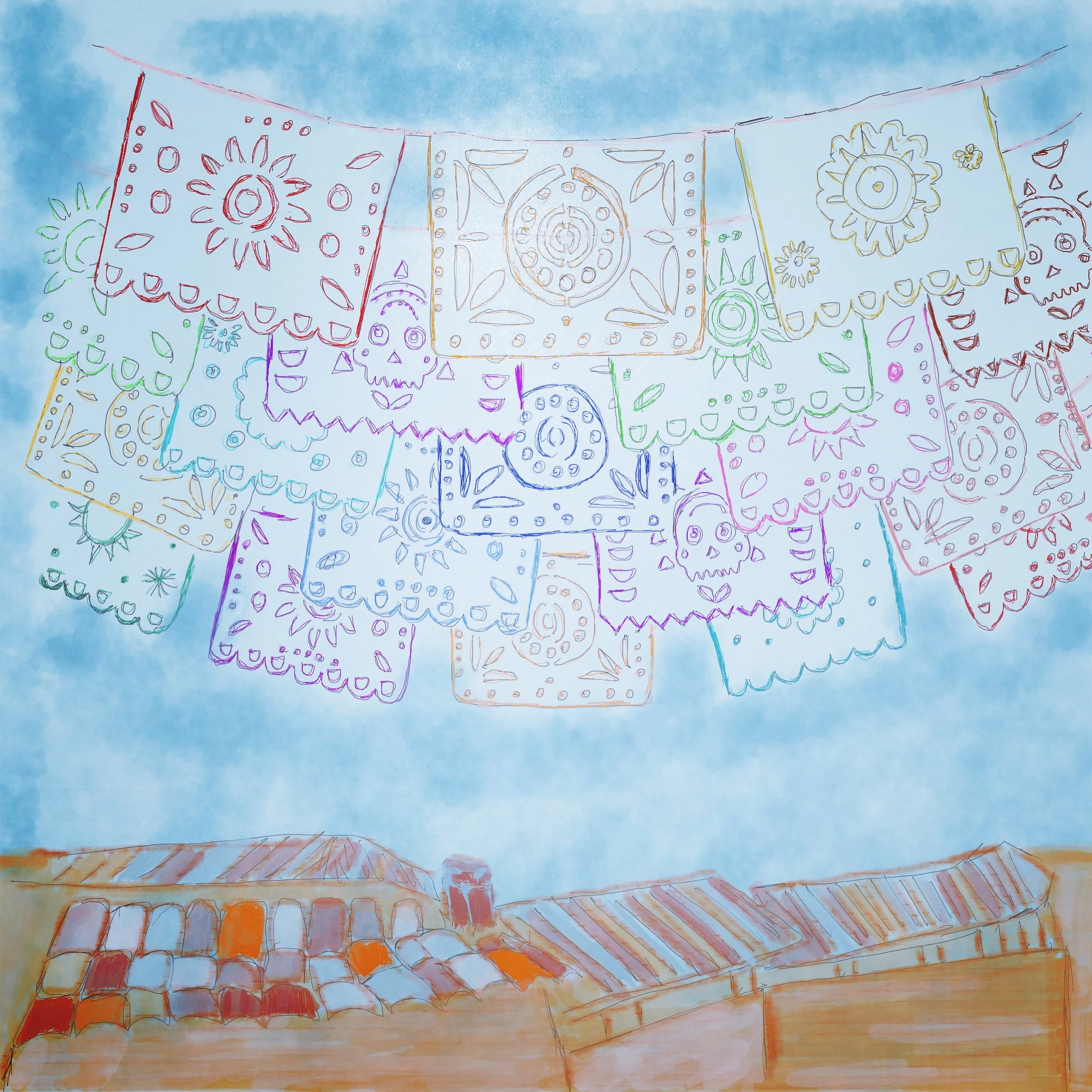 Papel picado, drawing 