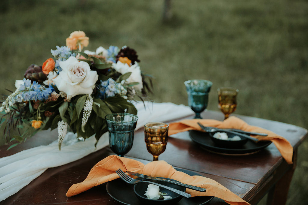 Intimate Farmyard Wedding Inspiration // Eclectic and Vintage Elopement Dripping With Jewel-Toned Decor - Bronte Bride