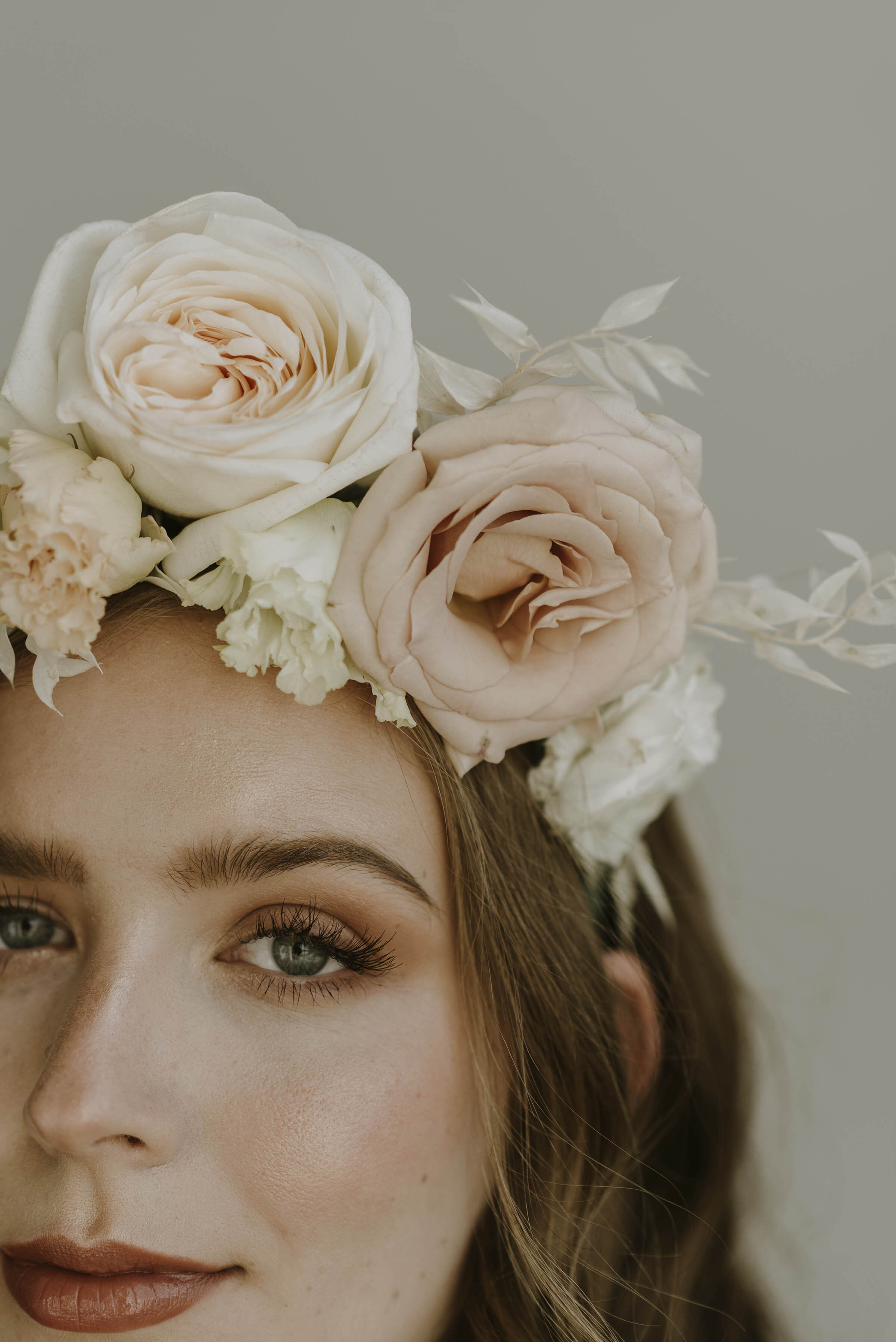 Modern Boho Bridal Inspiration Shoot - Blush and Cream Bouquet, Flower Crown, Natural Bridal Look