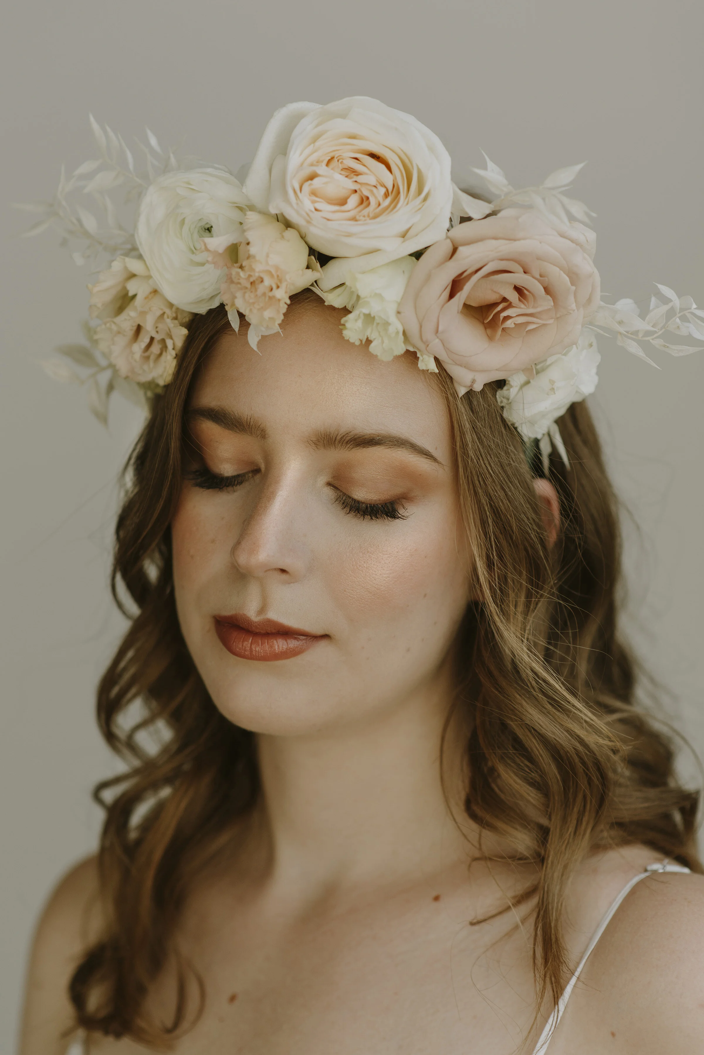 Modern Boho Bridal Inspiration Shoot - Blush and Cream Bouquet, Flower Crown, Natural Bridal Look