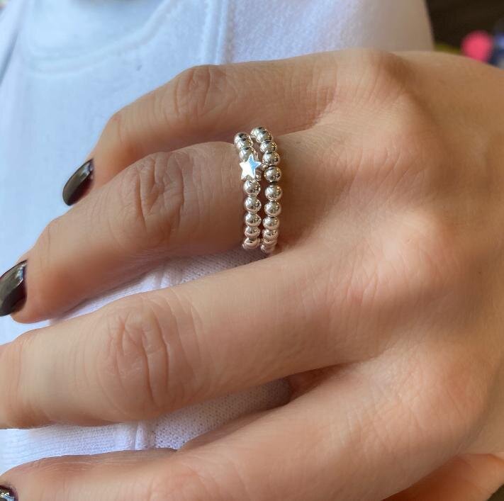 Double sterling silver star ring