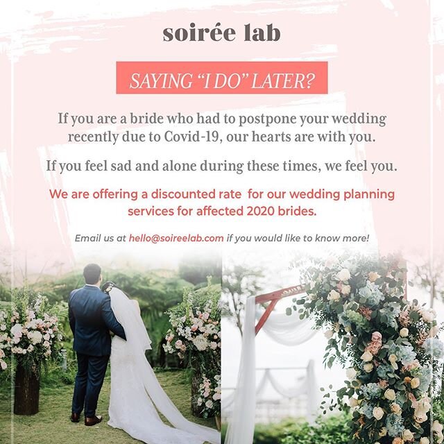 During these trying times, we really think long and hard how can we best help those of you have been affected by the current global pandemic. If you have postponed your wedding to a later date, and you do not have a wedding planner during this proces