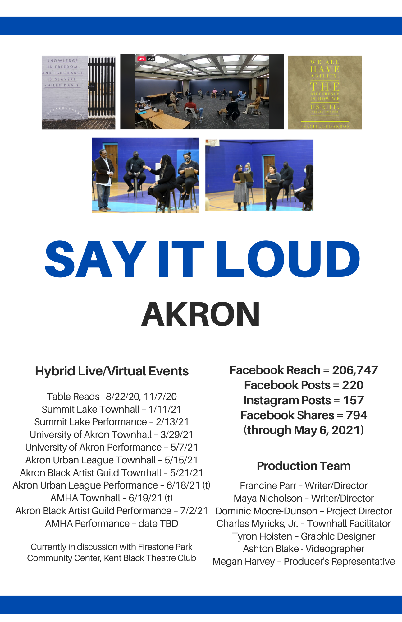 Say it Loud, Town halls and performances all over Akron