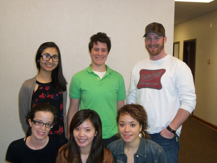 Spring 2013: (back row, L-R) Aisulu Sanat, Eli Maltz, Jese Steston; (front row, L-R) Mary Tierney, Serena Wong, Marini Pickering