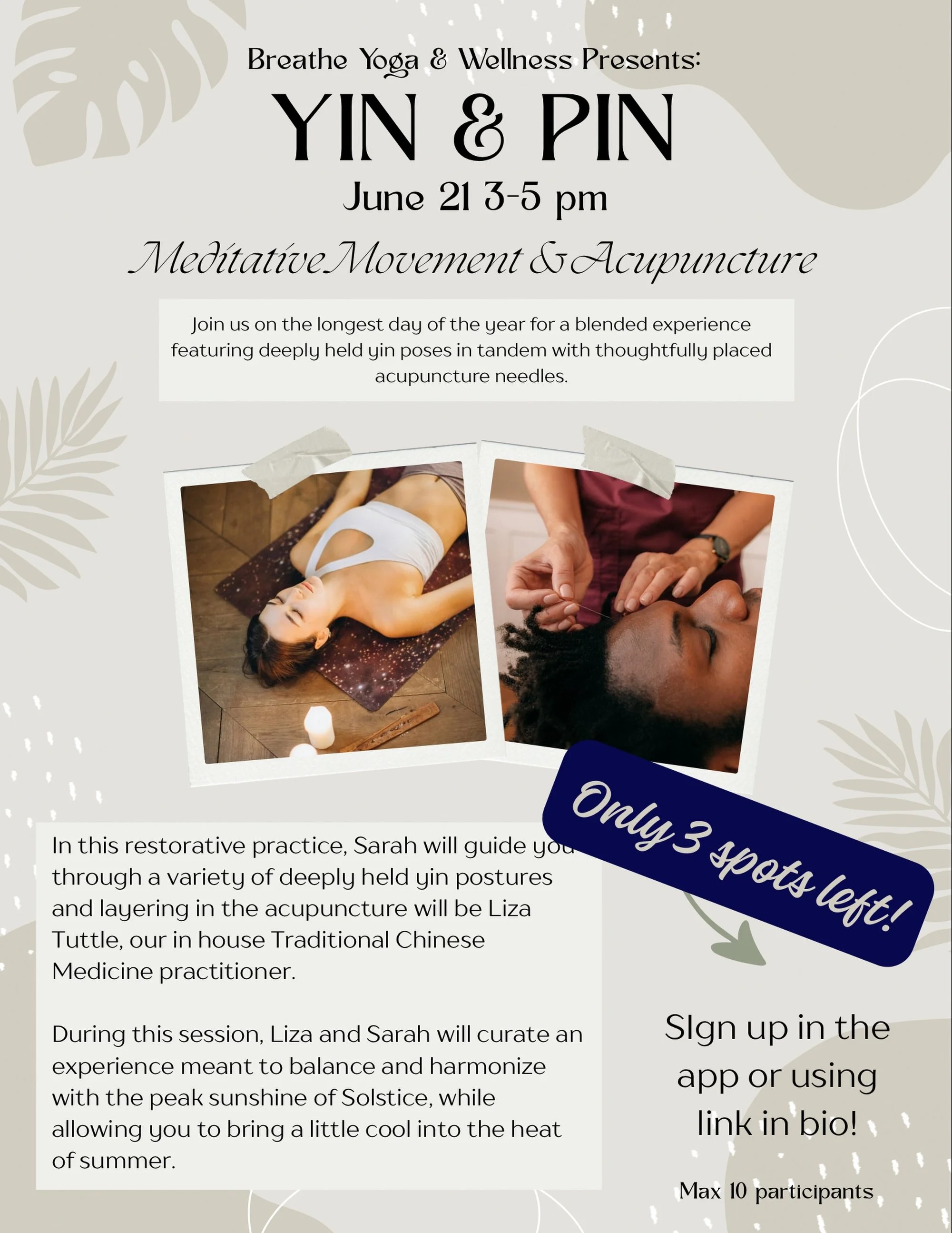 Advance registration is required for this special Yin &amp; Pin event! With only 3 spots remaining, be sure to register using the link in our bio.