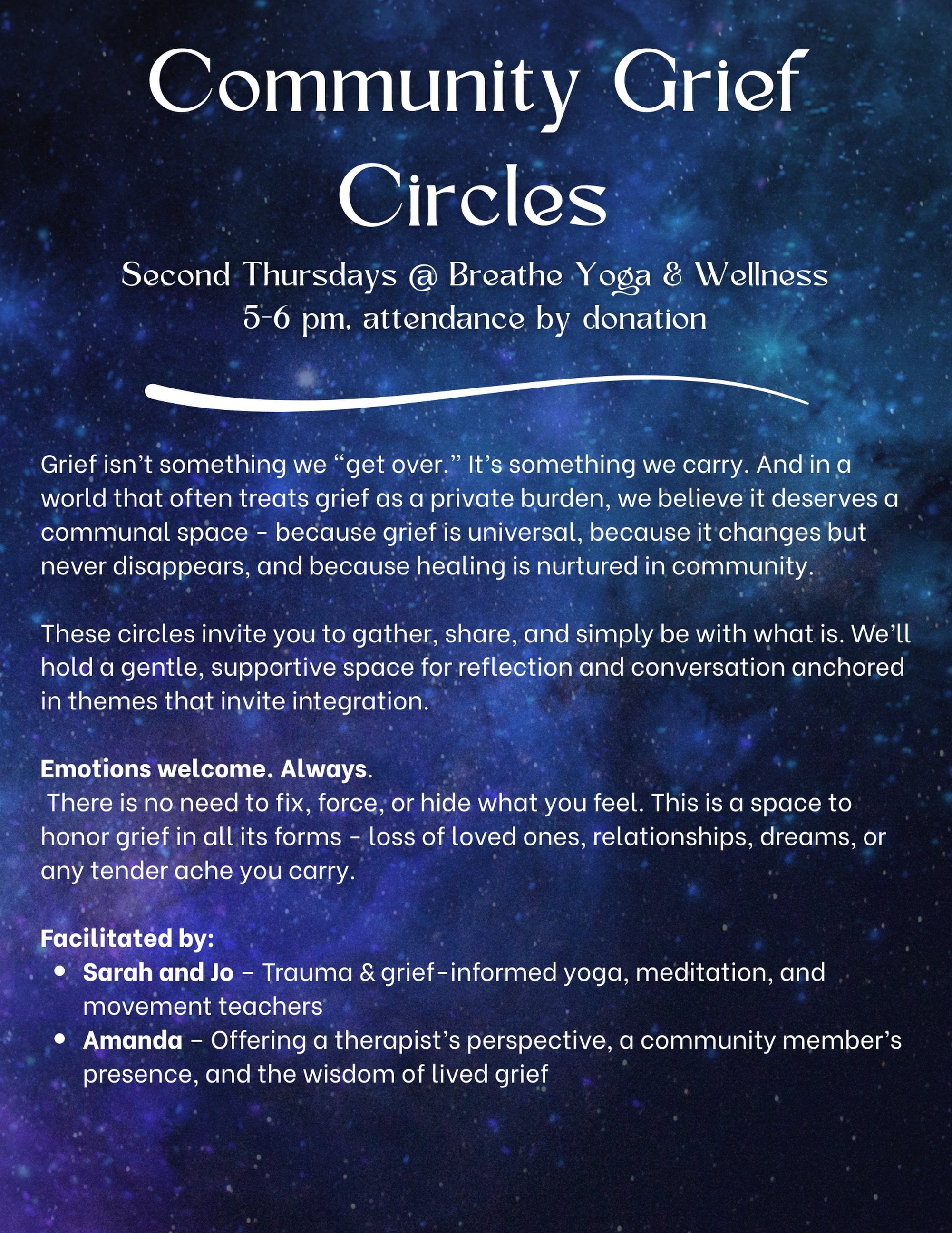 Tomorrow at 5 pm! Join us at the studio - we&rsquo;ll be walking over to the labyrinth at the Episcopal church with a gentle theme reflecting on the complexity of the grief of moving through different life stages. Join Sarah and @amandaordershunsucke