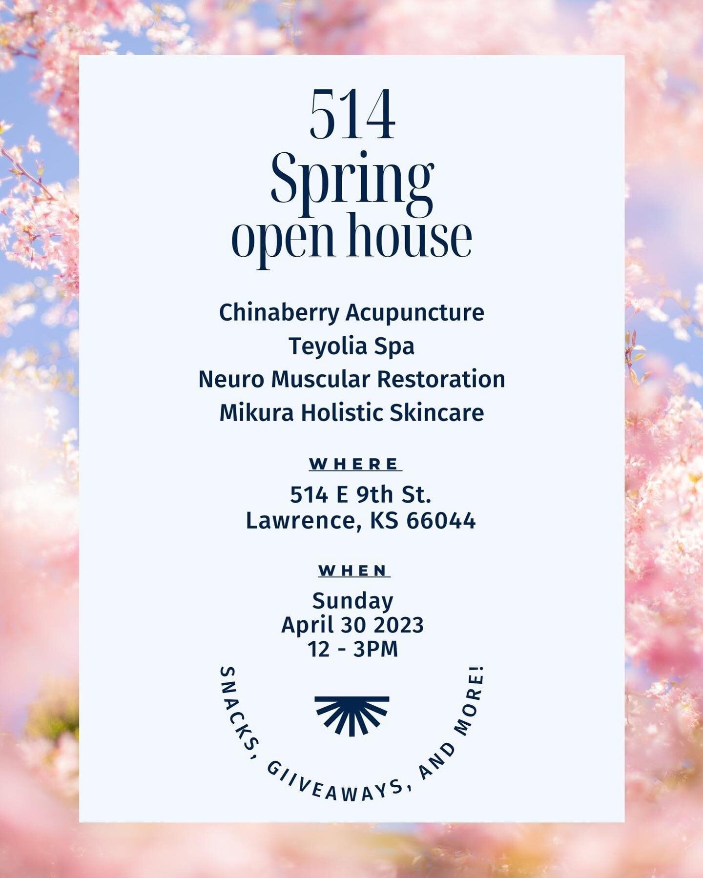 Hello all! 

Me and the girls at the 514 building are having a small open house party at the end of the month! Melea from @chinaberry_acupuncture will be offering free ear seeds and acupuncture and Jessica from @teyoliaspa will have a few giveaway op