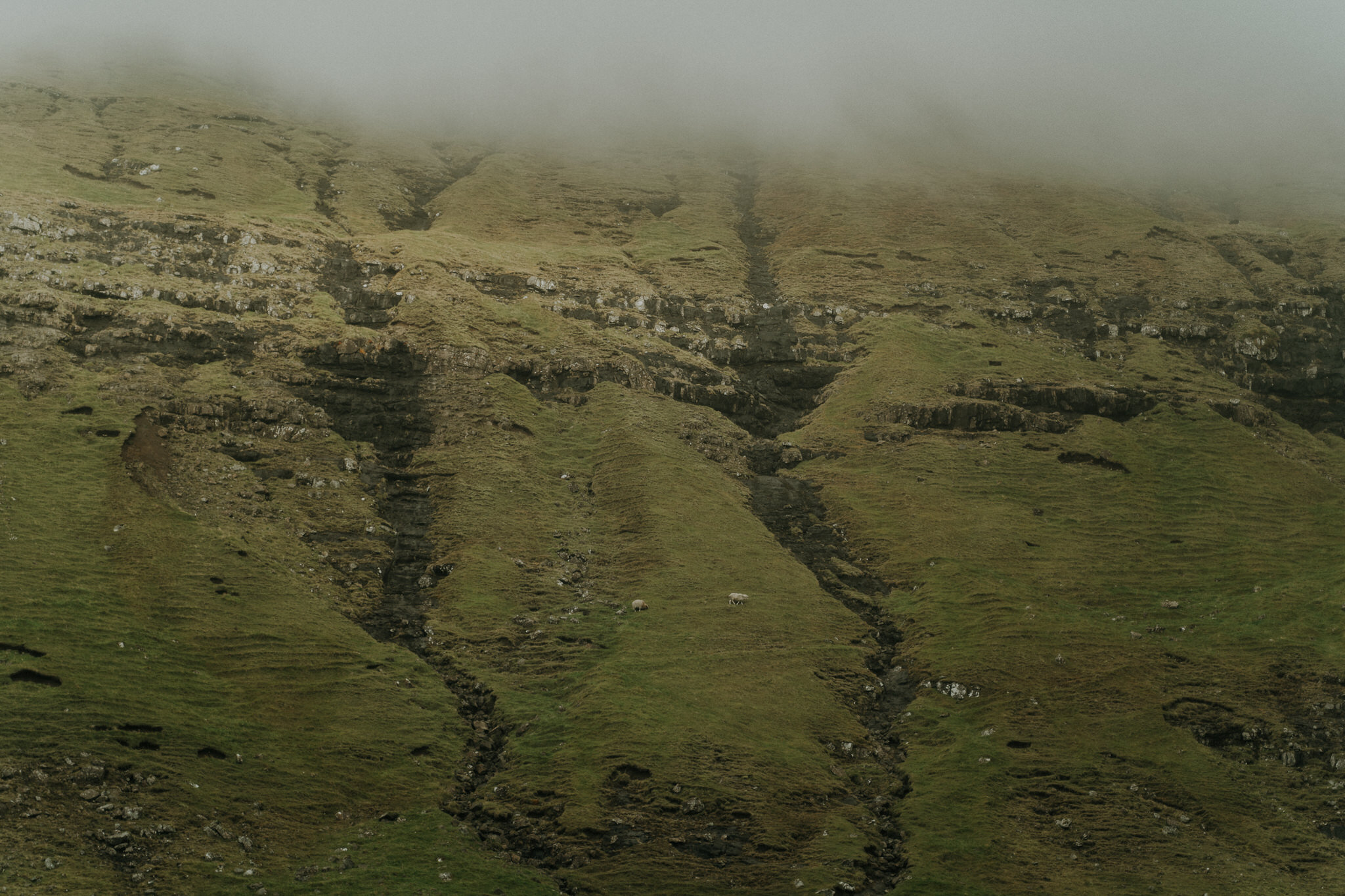 Địa hình của Faroes rất gồ ghề và nhiều núi, phản ánh khí hậu đại dương cận Bắc cực của các hòn đảo: gió (gió kinh khủng), ẩm ướt, nhiều mây và mát mẻ. Mặc dù có vĩ độ cao phía bắc, nhiệt độ trung bình vẫn ở trên mức đóng băng trong suốt cả năm do c