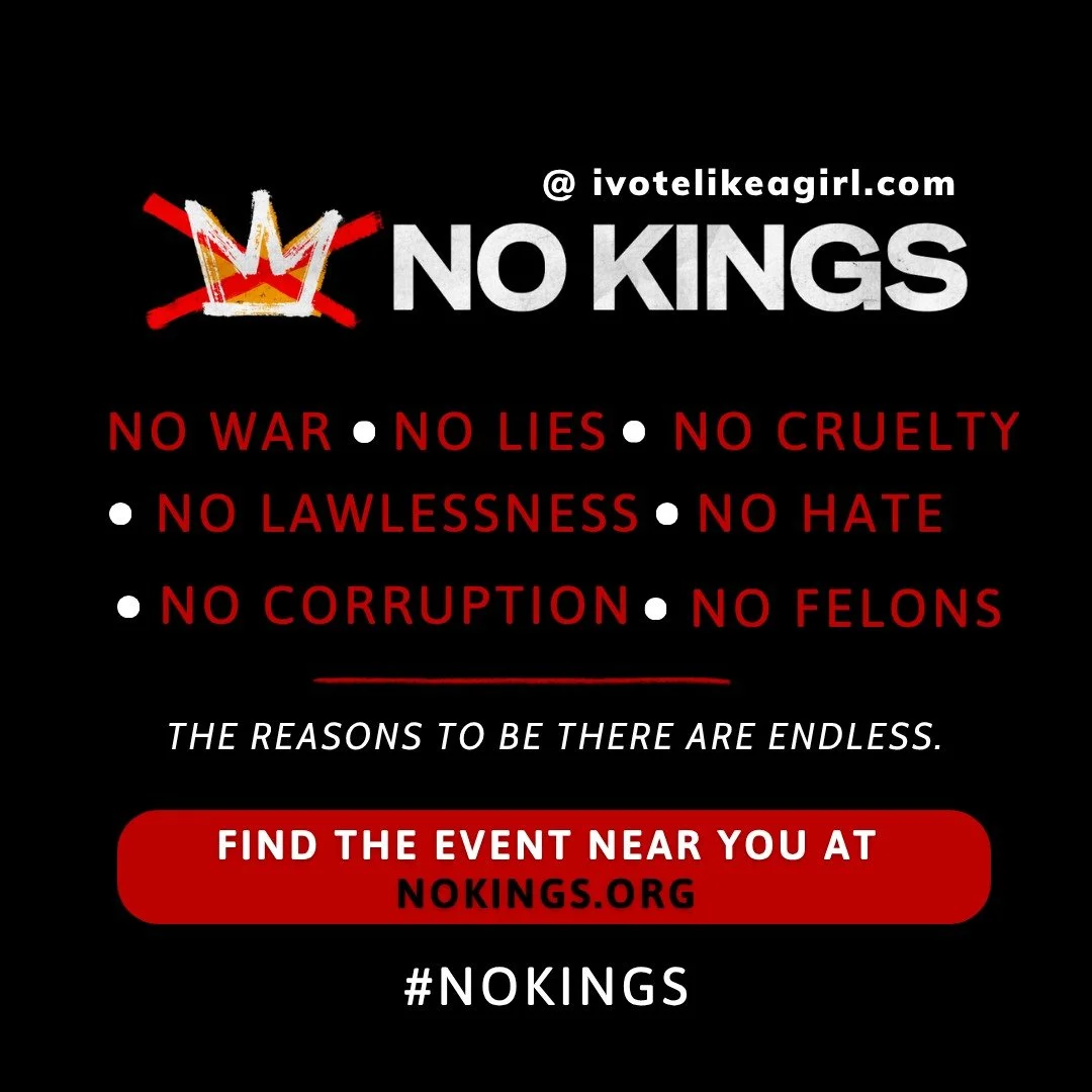 No kings. 
No wars. 
No corruption. 
No lies. 
No hate. 
No lawlessness. 
No cover up.

The reasons to be there are endless &mdash; pick one. Add your own. But most importantly: #showup  A #NoKings rally is happening near you tomorrow &mdash; find yo